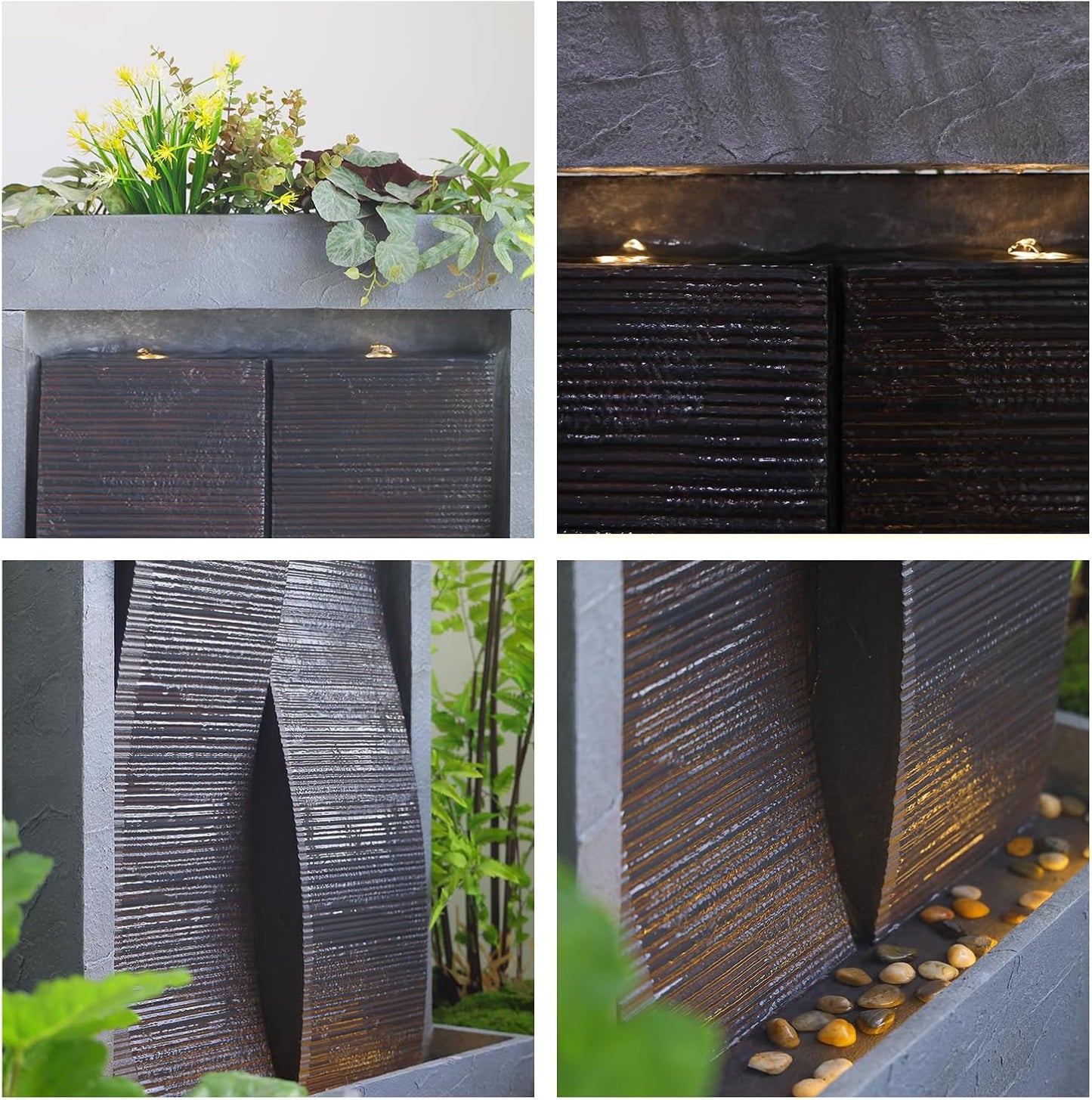 59" H Waterfall Fountain Large Outdoor Water Fountain Indoor for Garden, Patio, Backyard, Deck, Porch with LED Lights,Faux Slate Contemporary Water Fall