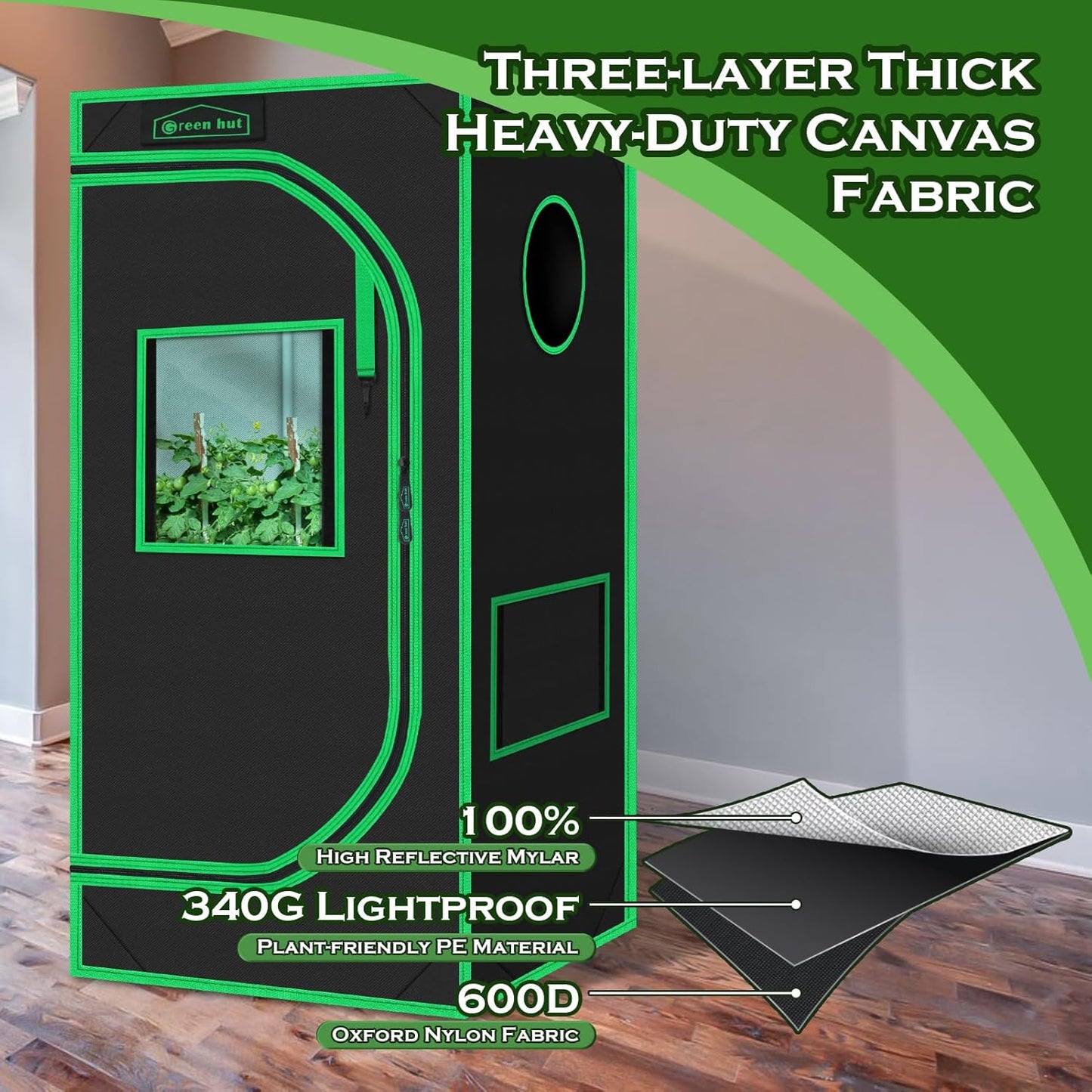 Grow Tent 24"x24"x48" 600D Mylar Hydroponic Indoor Grow Tents with Observation Window, Removable Floor Tray and Tool Bag for Indoor Plant Growing 2x2