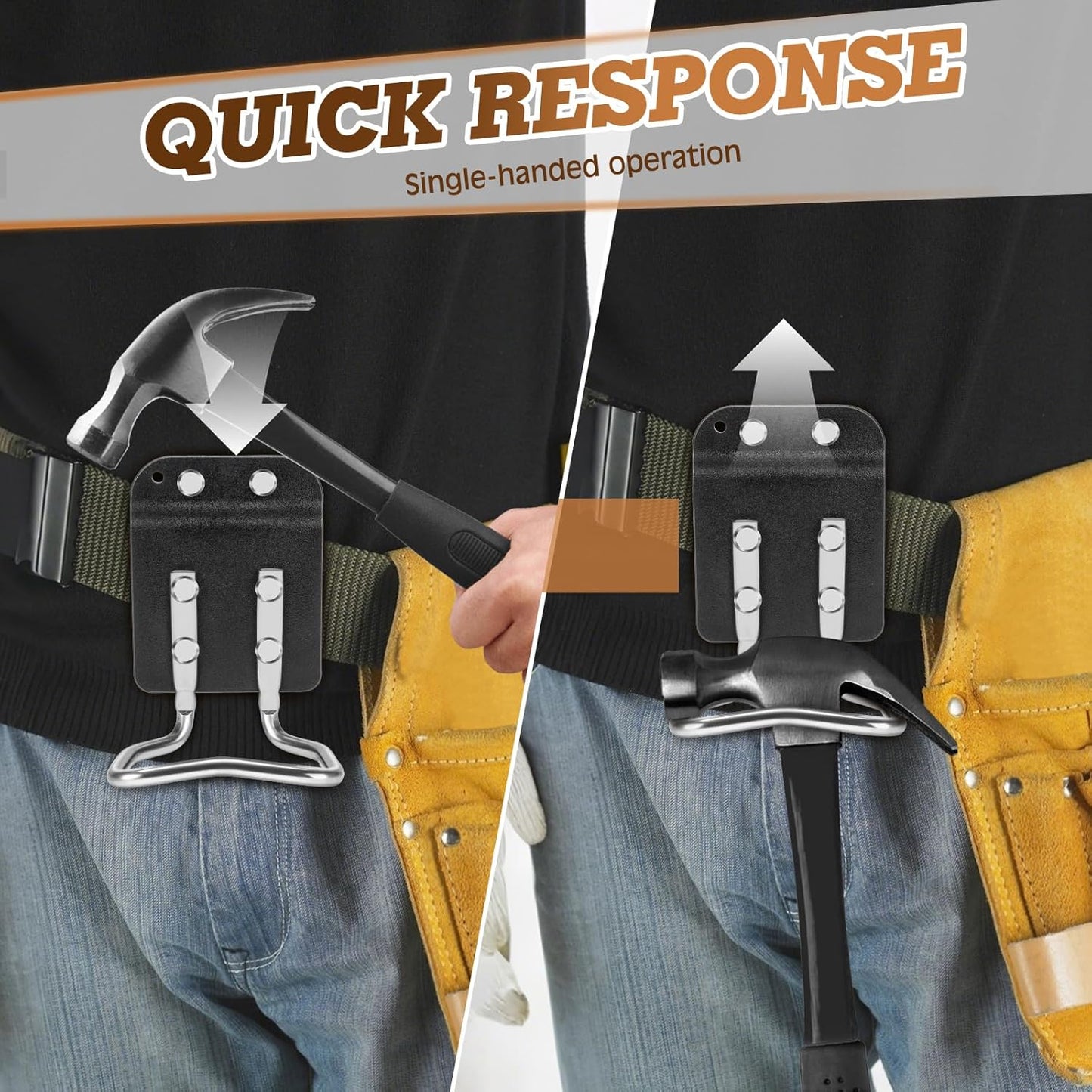 Hammer Holder for Belt, Hammer Holster Metal Crafted Suitable for Work Belts Construction Craftsman Carpenter Electrician Garden