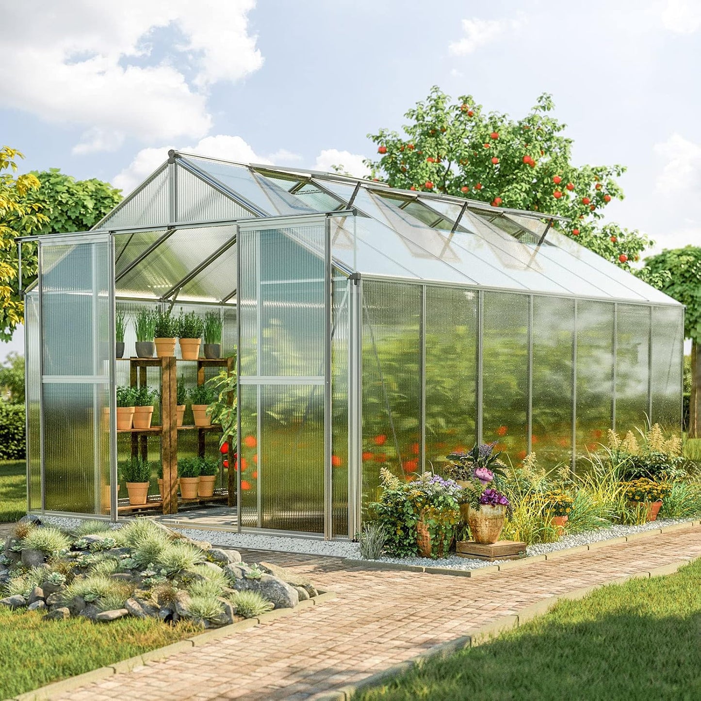 Greenhouse Topas 7 Aluminum Frame 7.4 x 14.7 ft with Approx. 8 mm Polycarbonate Panels