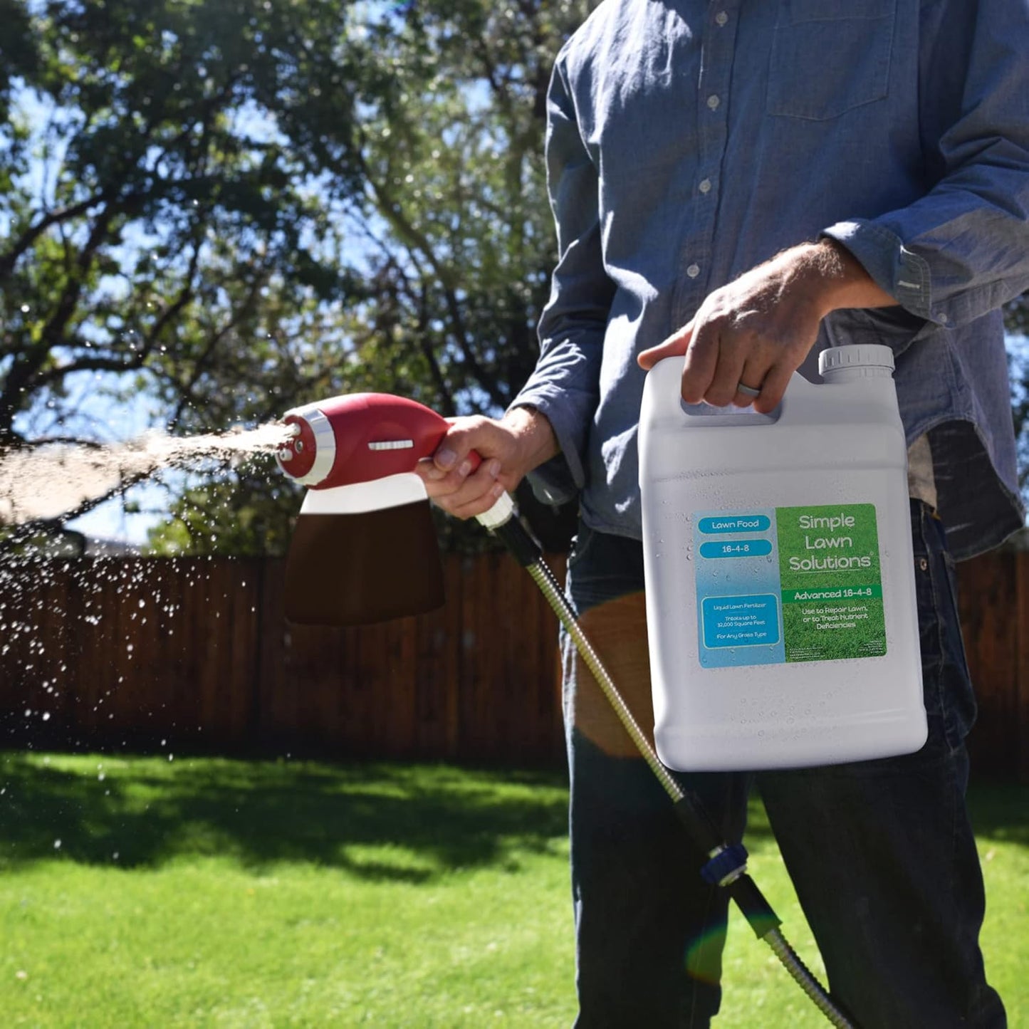 Advanced 16-4-8 Lawn Fertilizer - Liquid Lawn Food Spring & Summer Concentrated Spray - Any Grass Type- Fish and Seaweed Kelp- Balanced NPK - Simple Lawn Solutions (2.5 Gallons)