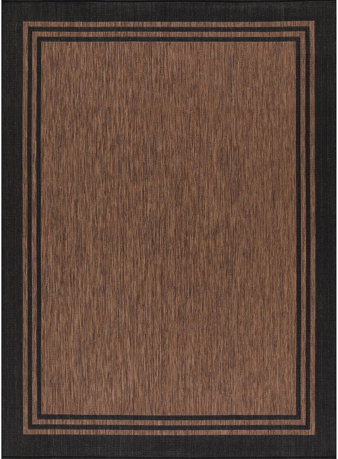 Bordered Outdoor Rug 6x9 Washable Outside Carpet for Indoor Patio Porch Waterproof Easy Cleaning Non Shedding Area Rugs Nut Brown 6 x 9