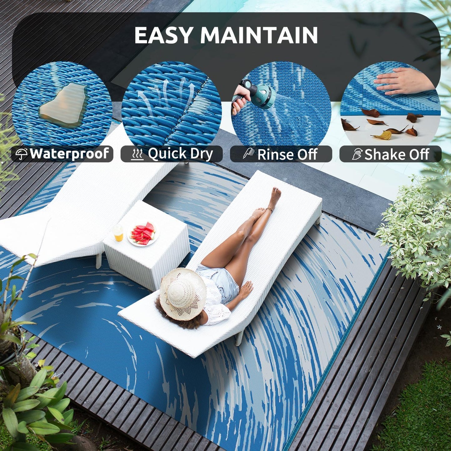 COCOER Modern Outdoor Rug 8x10 Reversible-Waterproof Outdoor Patio Rug-Quick Dry Outdoor Area Rugs Indoor Outdoor Rugs-Outside Rug Patio Decor for Porch Deck Balcony Backyard