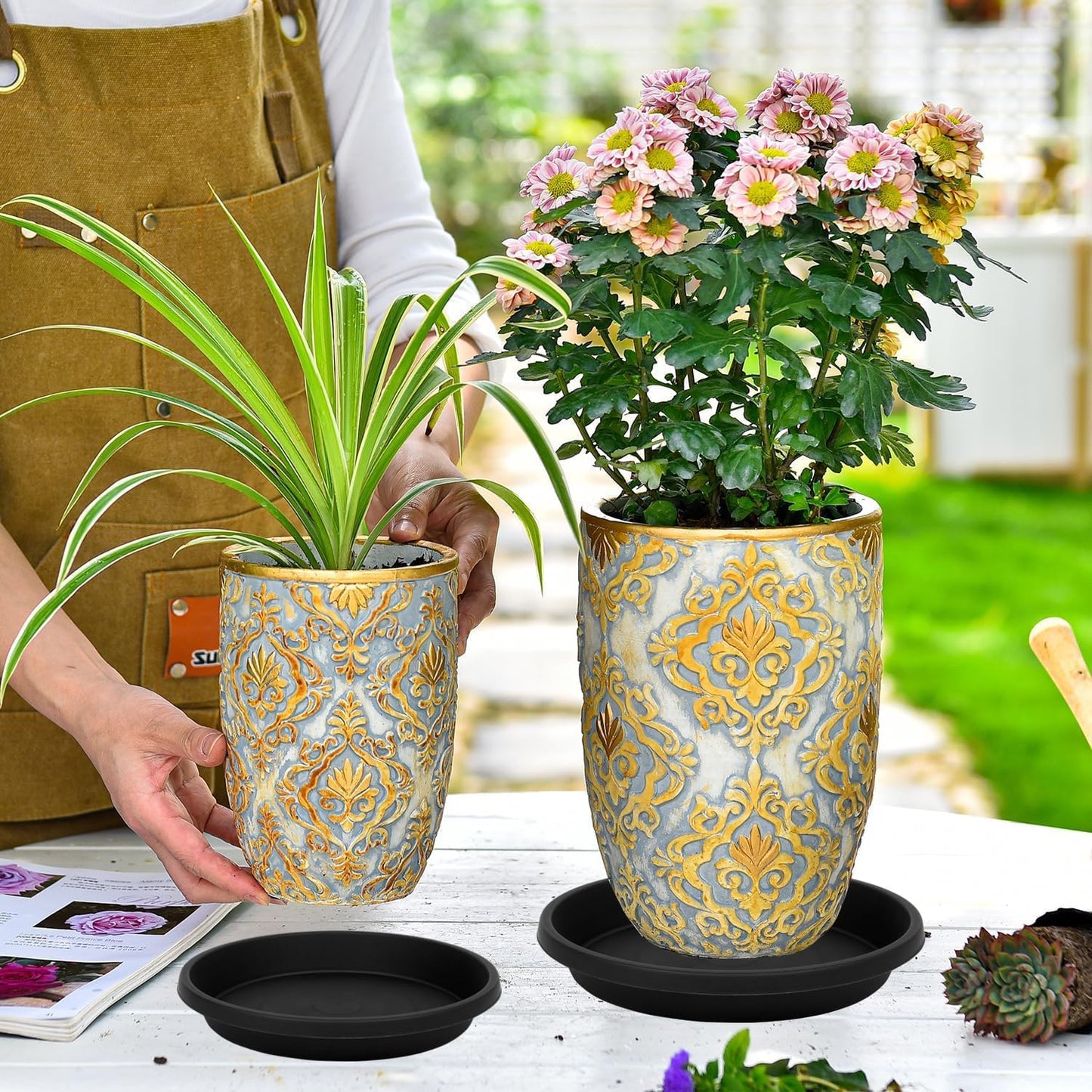 2 Pack Large Plant Saucer 20 Inch, Extra-Large Deep Plant Trays for Pots, Plant Drip Trays, Plant Water Catcher Tray for Plants, Plastic Plant Saucers for Indoors no Holes