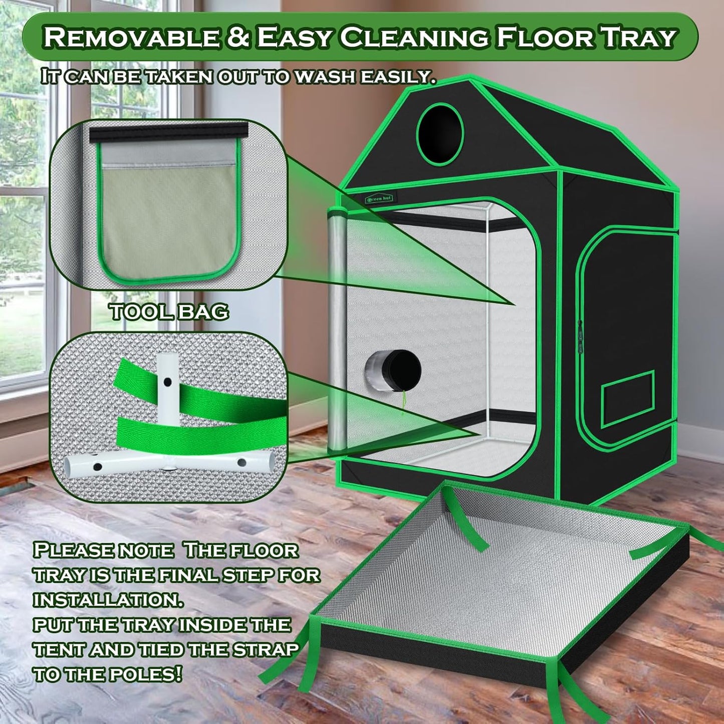 4x4 Grow Tent, 48"x48"x72" Roof Cube Plant Grow Tents with Observation Window and Floor Tray for Indoor Plant Growing Seedling