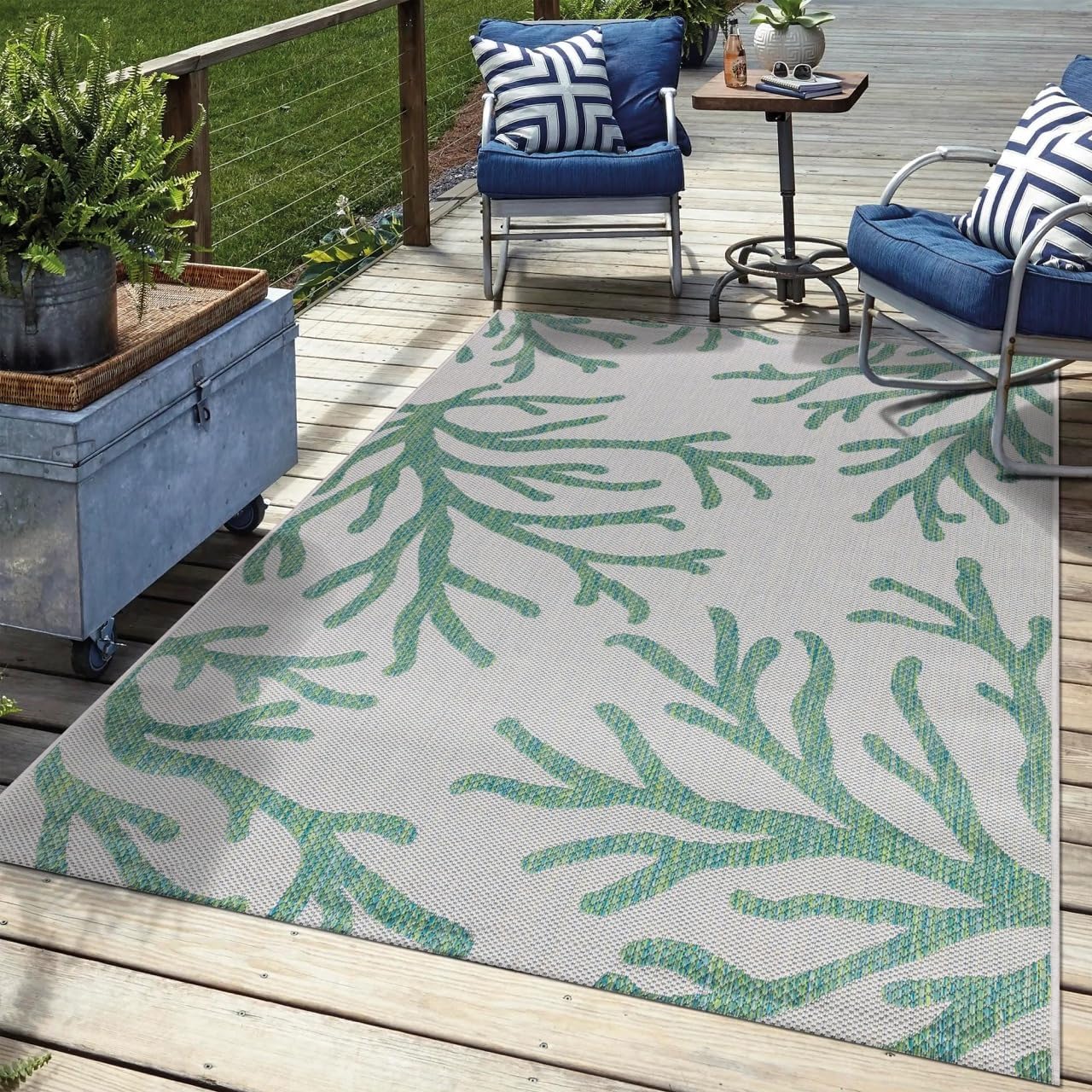 Keen Home Design Terrace Outdoor Area Rug - 5x8 Washable Indoor/Outdoor Rug for Patio, Kitchen, Balcony, Beach, Garden, Deck and Porch, Size: 5'3"x7'7"