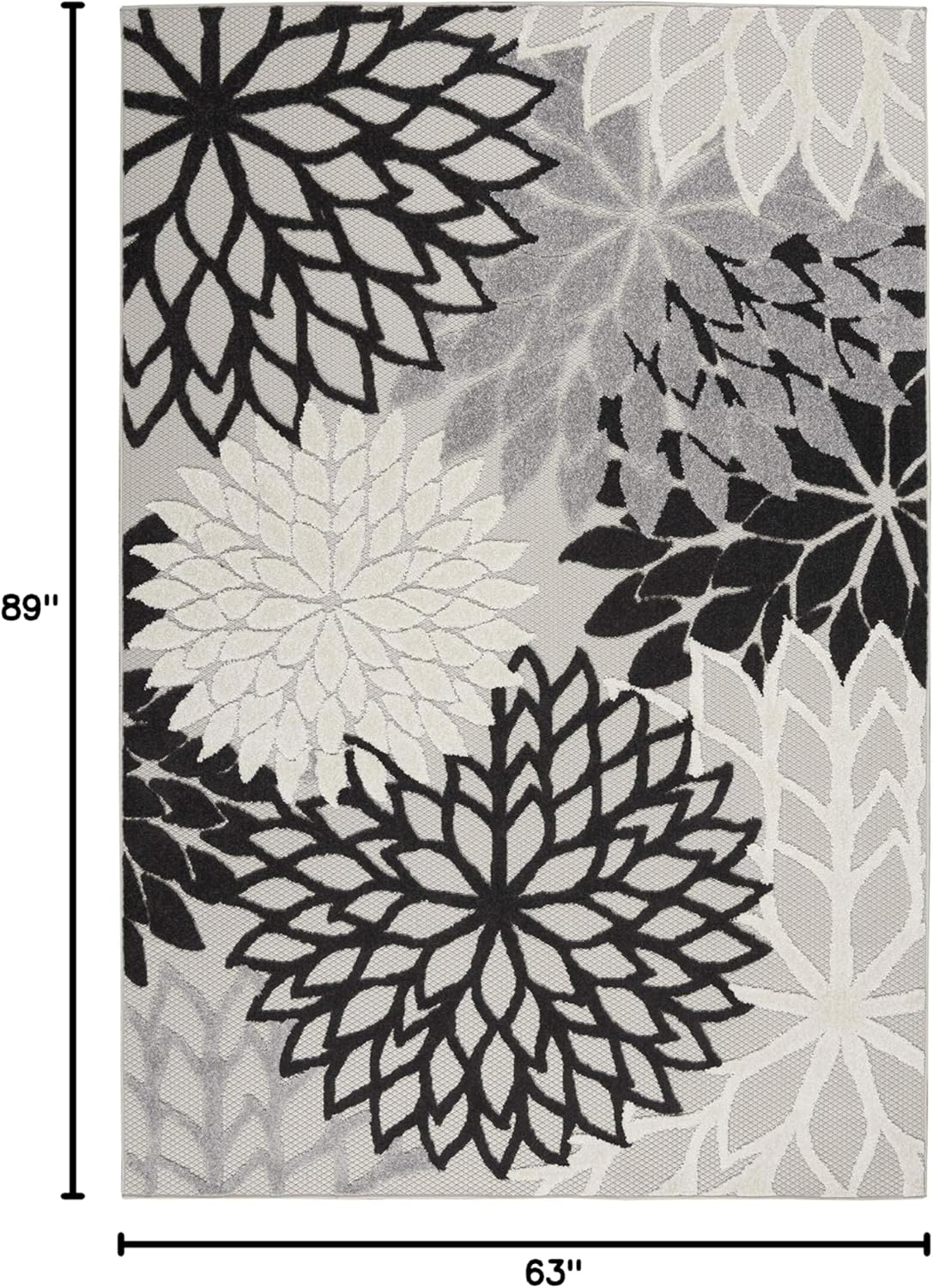 Nourison Aloha Indoor/Outdoor Black White 5'3" x 7'5" Area Rug, Tropical, Botanical, Easy Cleaning, Non Shedding, Bed Room, Living Room, Dining Room, Deck, Backyard, Patio (5x7)