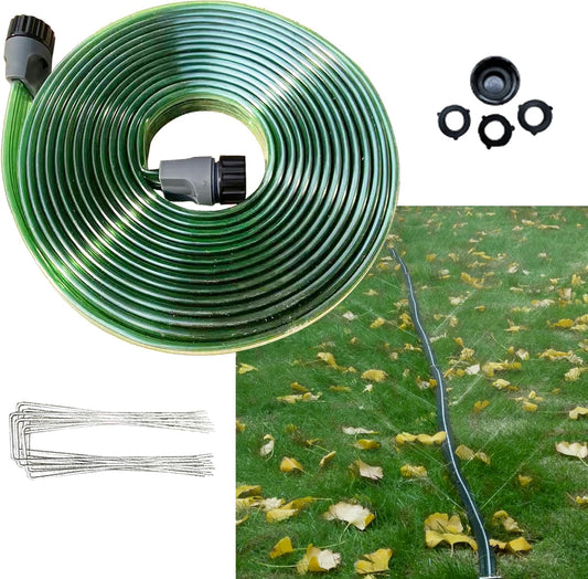 25FT Flat Sprinkler Hose for Lawn Watering Garden Soaker Hose with Holes, Heavy Duty Lightweight No-Kink Water Hose with Stakes, Irrigation Hose, Great Fun for Kids and Dog