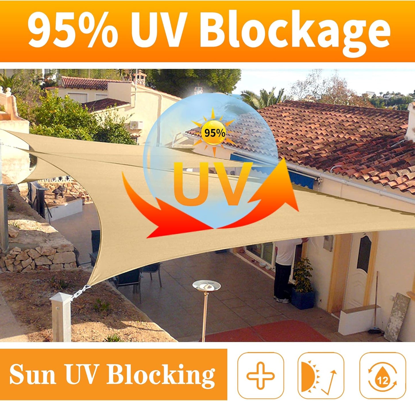 11' x 11' White Square Sun Shade Sail SSP1212 Canopy Durable Fabric UV Block Awning,We Make Custom Orders