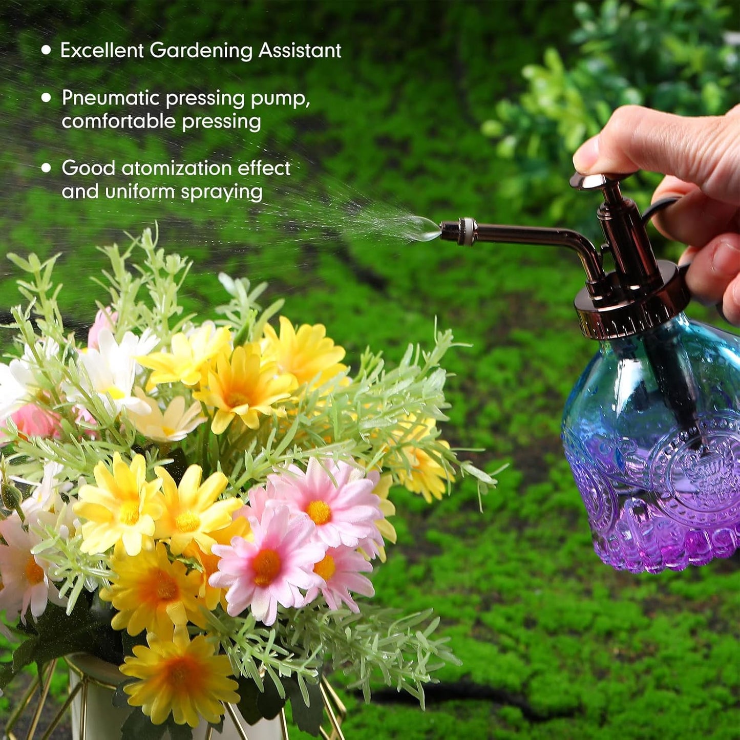 8 Pcs Glass Plant Mister Spray Bottle 200ml Vintage Plant Spritzer Multicolor Succulent Watering Bottle Watering Can 6.4'' with Plastic Top Pumps for Indoor Outdoor Succulents Garden Plants (Bronze)