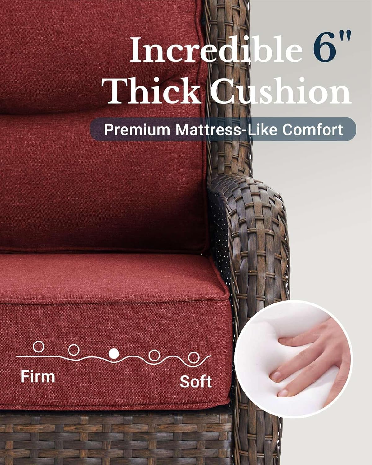 HILLGA Luxury Patio Furniture Set with 6-inch Thick Cushion, Outdoor High Back Swivel Rocker Patio Chairs, 3PCS Wicker Conversation Set for Deck Yard and Poolside, Burgundy (V2)