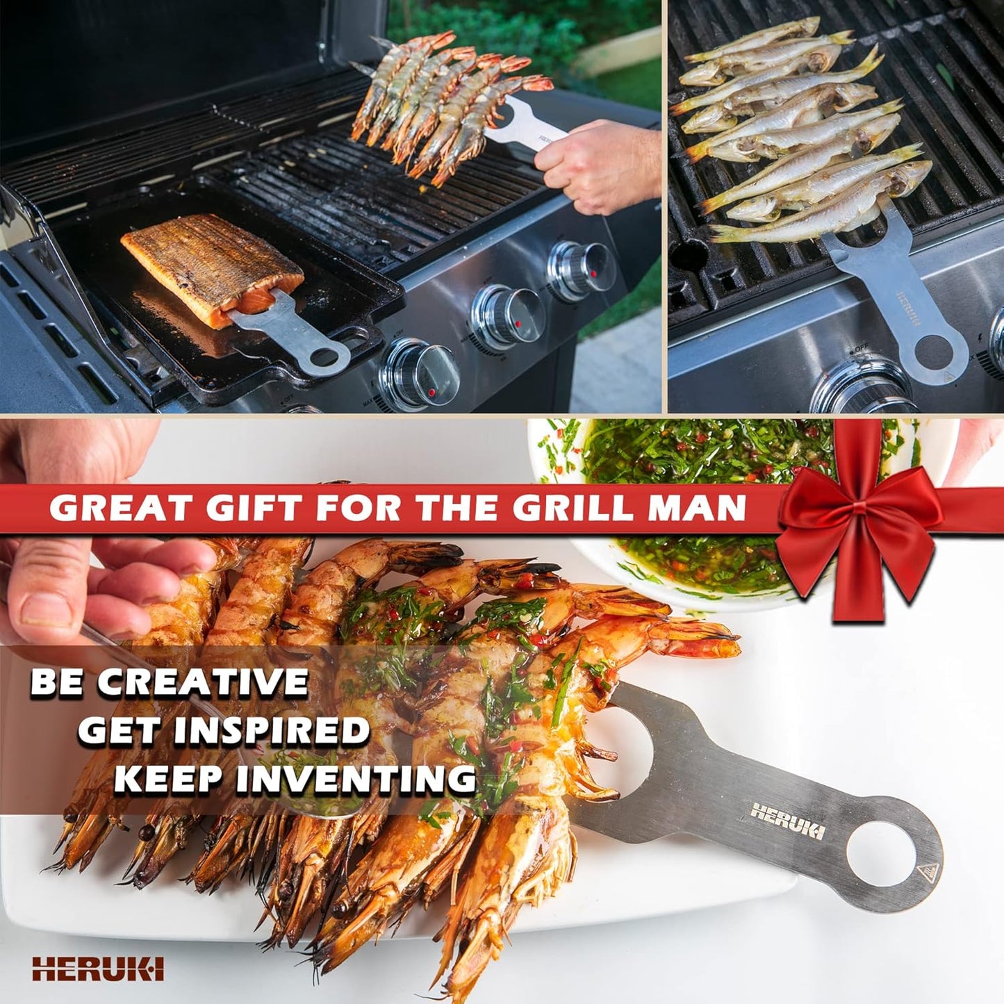 Double Skewers 14.4" Stainless Steel Heavy Duty Double Prong Skewers for BBQ Kabob Shawarma Meat Fish Chicken Gift for Valentine Accessories for Grill Master Arsenal - 2 Units (Silver and red)