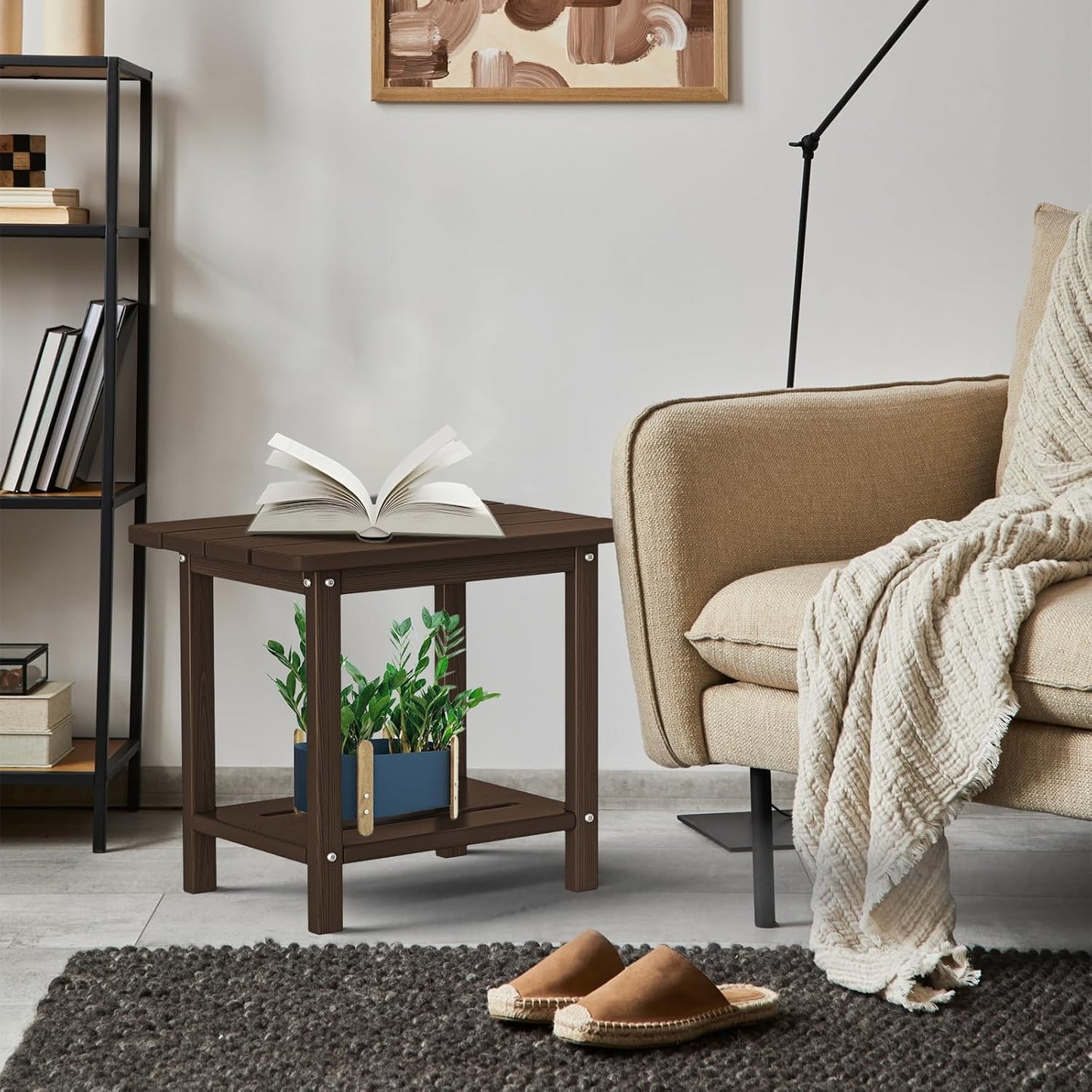 Adirondack Square Side Table - 18.4" Large Panel HDPE Outdoor End Table - Weatherproof, Rustproof & Low Maintenance for Patio, Lawn, Pool, Indoor Use,Coffee