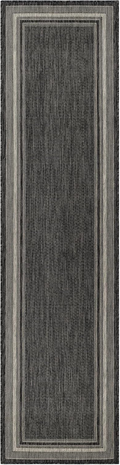 Unique Loom Outdoor Border Collection Area Rug - Soft Border (2' 7" x 10' Runner, Black/ Ivory)