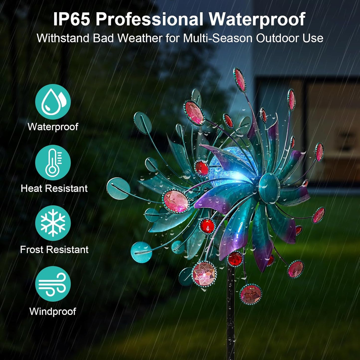 Solar Wind Spinners for Yard and Garden-60.6 Inch 360° Metal Wind Sculptures Outdoor Clearance Kinetic Windmills with Multi Color Led Glass Ball