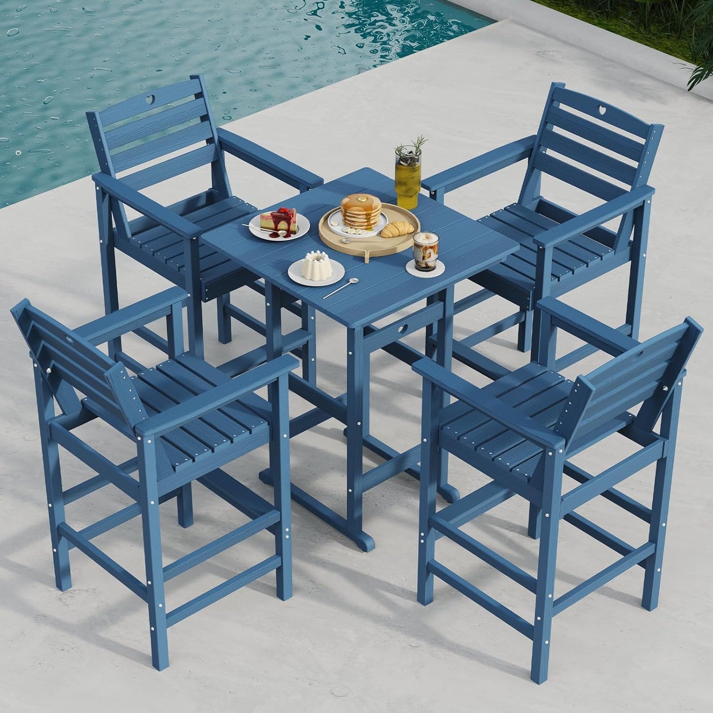 Adirondack Outdoor Bar Table, Durable HDPE Composite, Weather Resistant, Easy to Clean, Perfect for Backyard and Poolside Use, Navy Blue