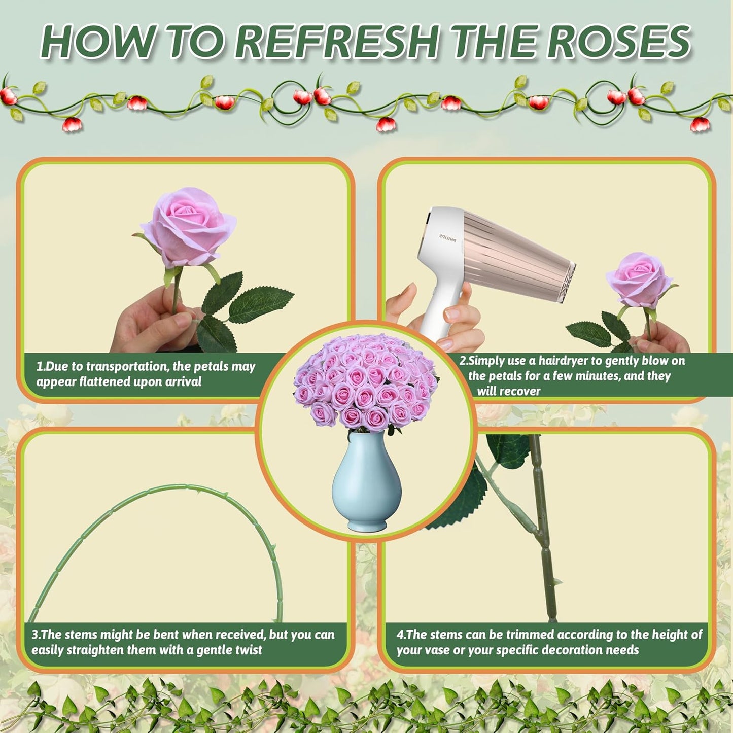 50 PCS Fake Pink Roses, Artificial Flowers Bulk Realistic Silk Faux Rose with Stems for Wedding Decoration Bridal Bouquet Birthday Celebrations DIY Floral Arrangement Home Decor