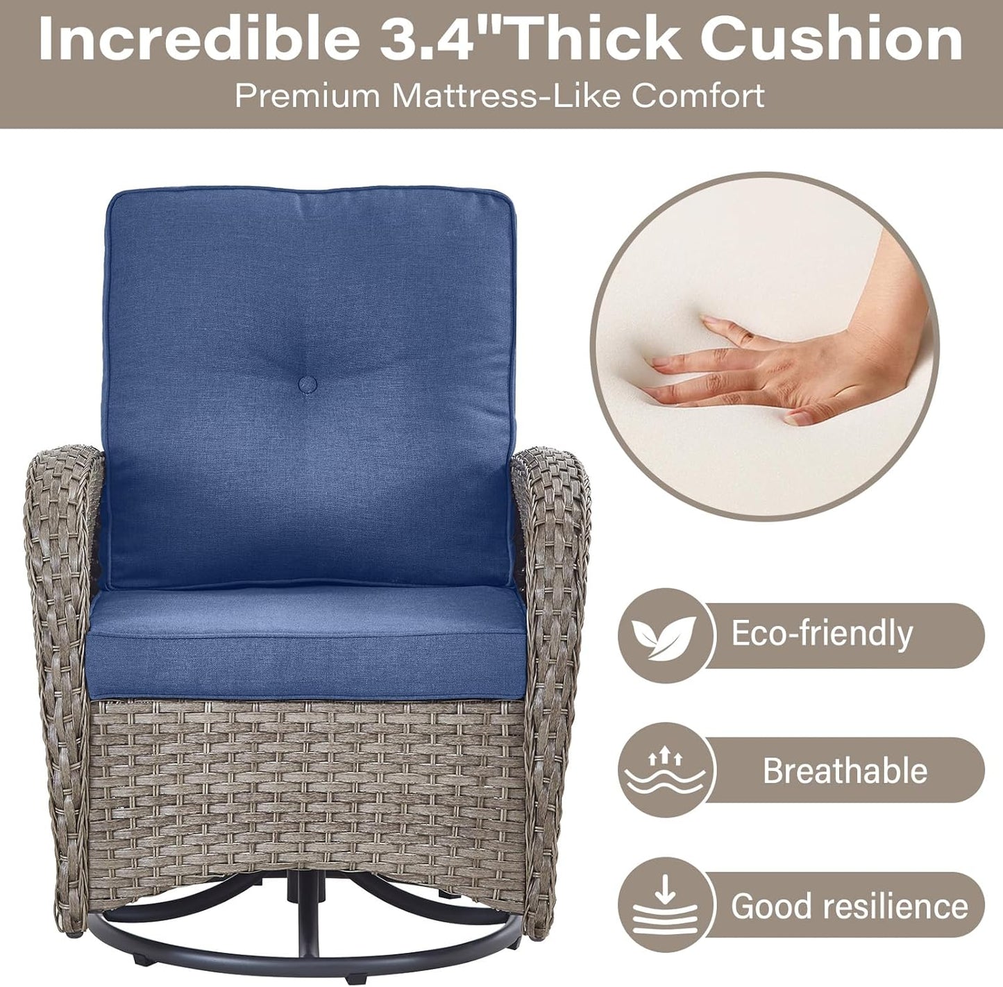 5 Pieces Wicker Patio Furniture Set - Swivel Rocker Outdoor Chairs with Ottomans and Side Table, Small Patio Conversation Set for Porch Deck Backyard