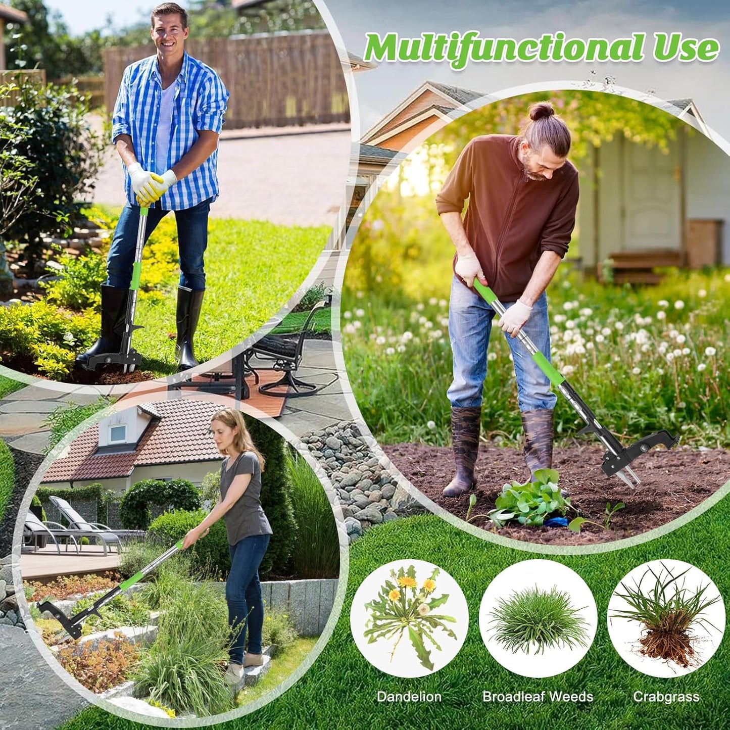 4-Claw Weed Puller Tool Stand Up Heavy Duty, 40'' Long Weeding Tool with Long Handle Stainless Steel Claws Gardening Weed Pulling Tool for Lawn and Garden