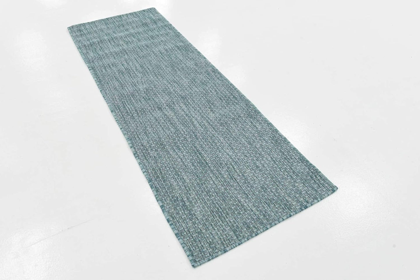 Unique Loom Collection Casual Transitional Solid Heathered Indoor/Outdoor Flatweave Area Rug (2' x 6' 1" Runner, Aquamarine/Ivory)