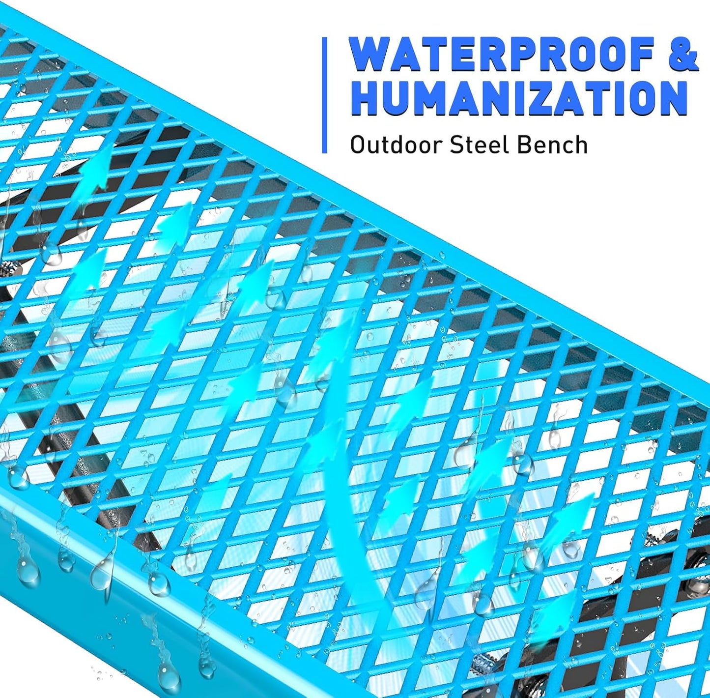 Heavy-Duty Park Bench or Table for Outside - Black Coated Outdoor Furniture Steel Bench, Commercial-Grade Outdoor Benches Weatherproof for Park, Patio, Porch (Blue, 6FT (Without Backrest))