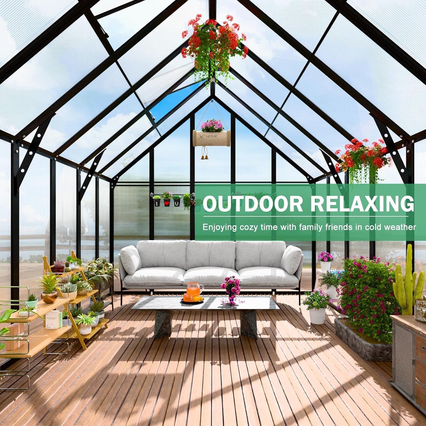 10x16 FT Greenhouse for Outdoor, Large Easy Assembly Heavy Duty Polycarbonate Panels Aluminum Frame Walk-in Green House with 3 Windows Wider Door for Garden Plants