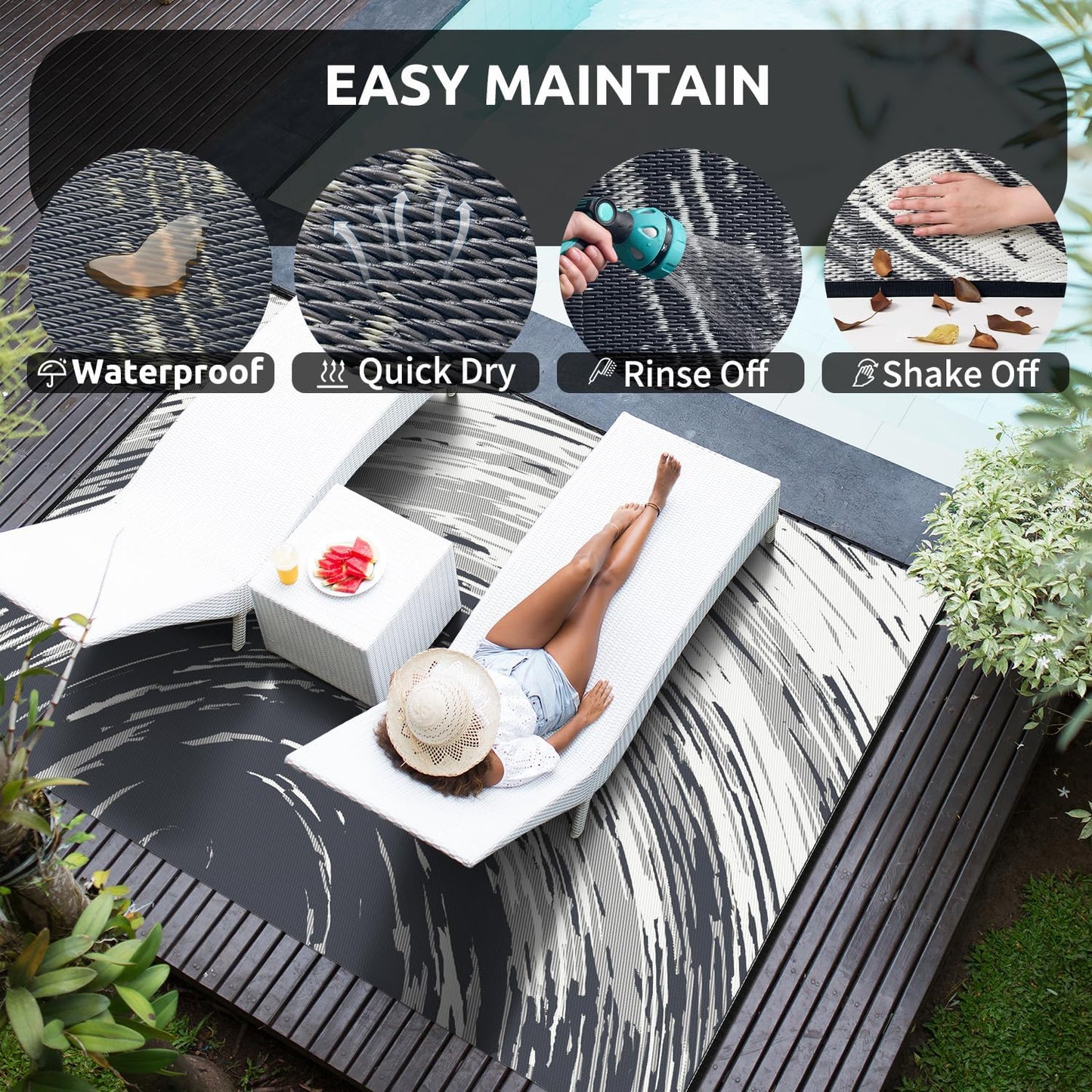 COCOER Modern Outdoor Rug 8x10 Reversible-Waterproof Outdoor Patio Rug-Quick Dry Outdoor Area Rugs Indoor Outdoor Rugs-Outside Rug Patio Decor for Porch Deck Balcony Backyard