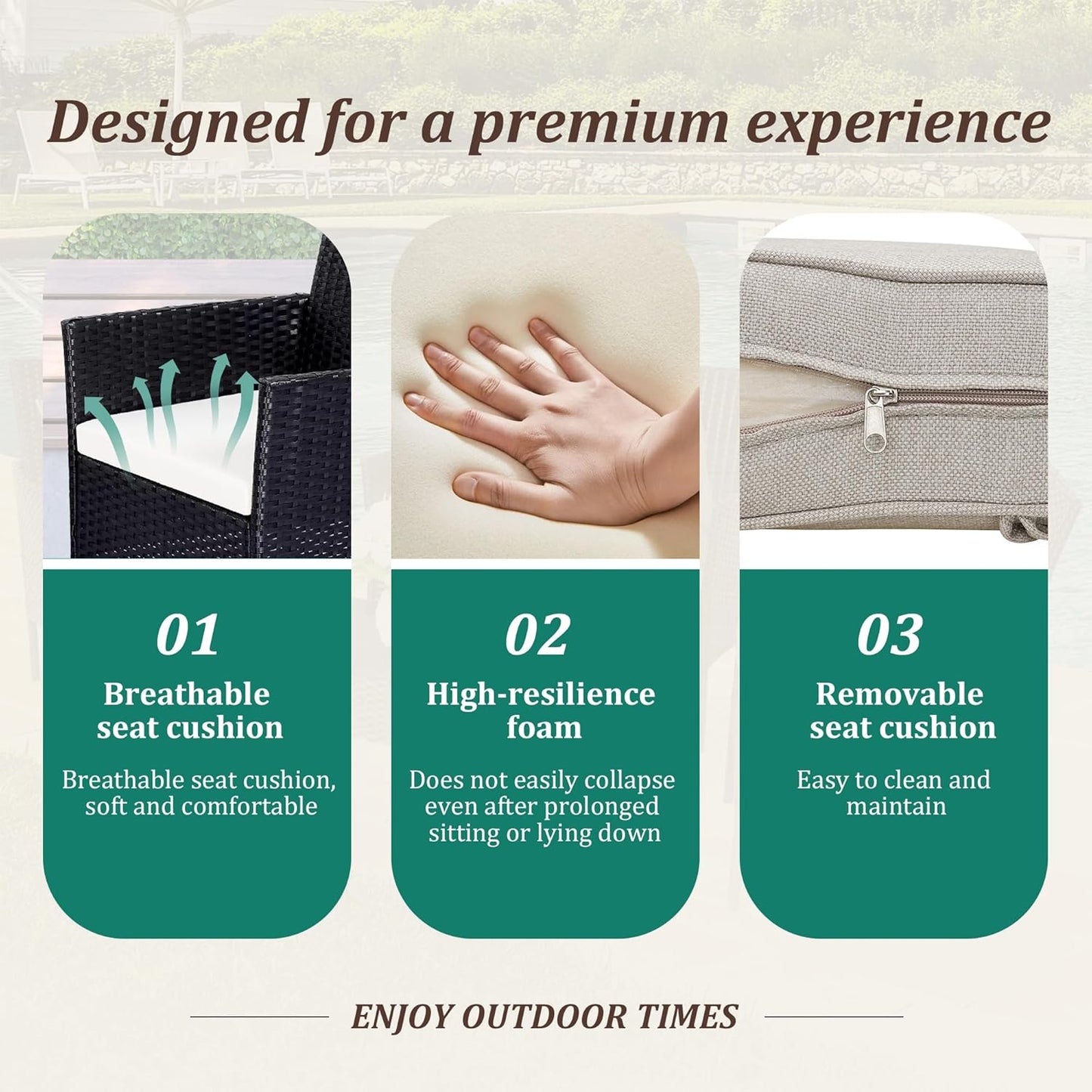 4 Piece Patio Furniture Set - Outdoor Conversation Sets with Coffee Table, Rattan Chair Set for Garden/Poolside, Coffee/Navy Blue