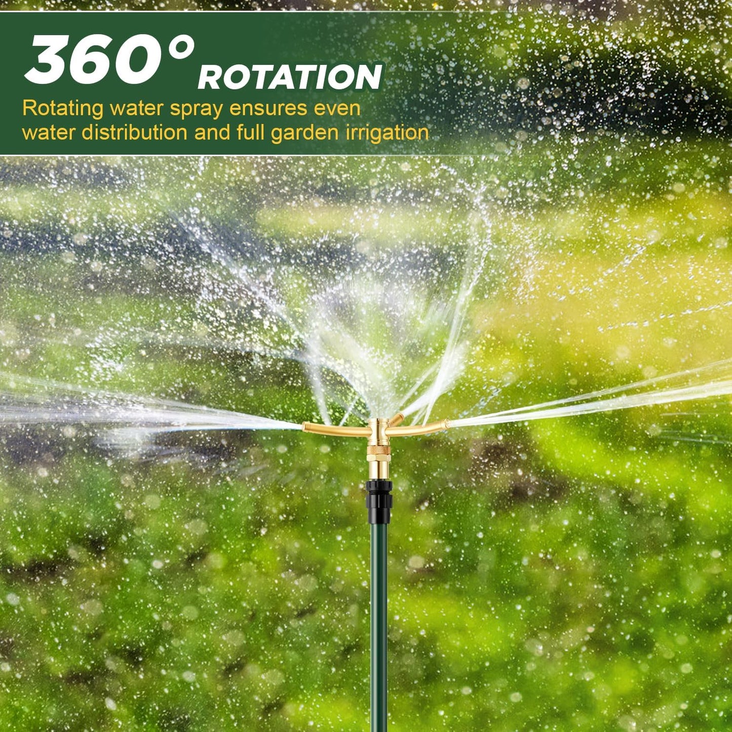 3-Arm Garden Sprinkler,360 Degree Rotating Lawn Sprinklers with Adjustable Tripod Base,Yard Sprinkler for Large Area Coverage,Hose Attachment Water Sprayer for Lawn,Garden,Animal Deterrent