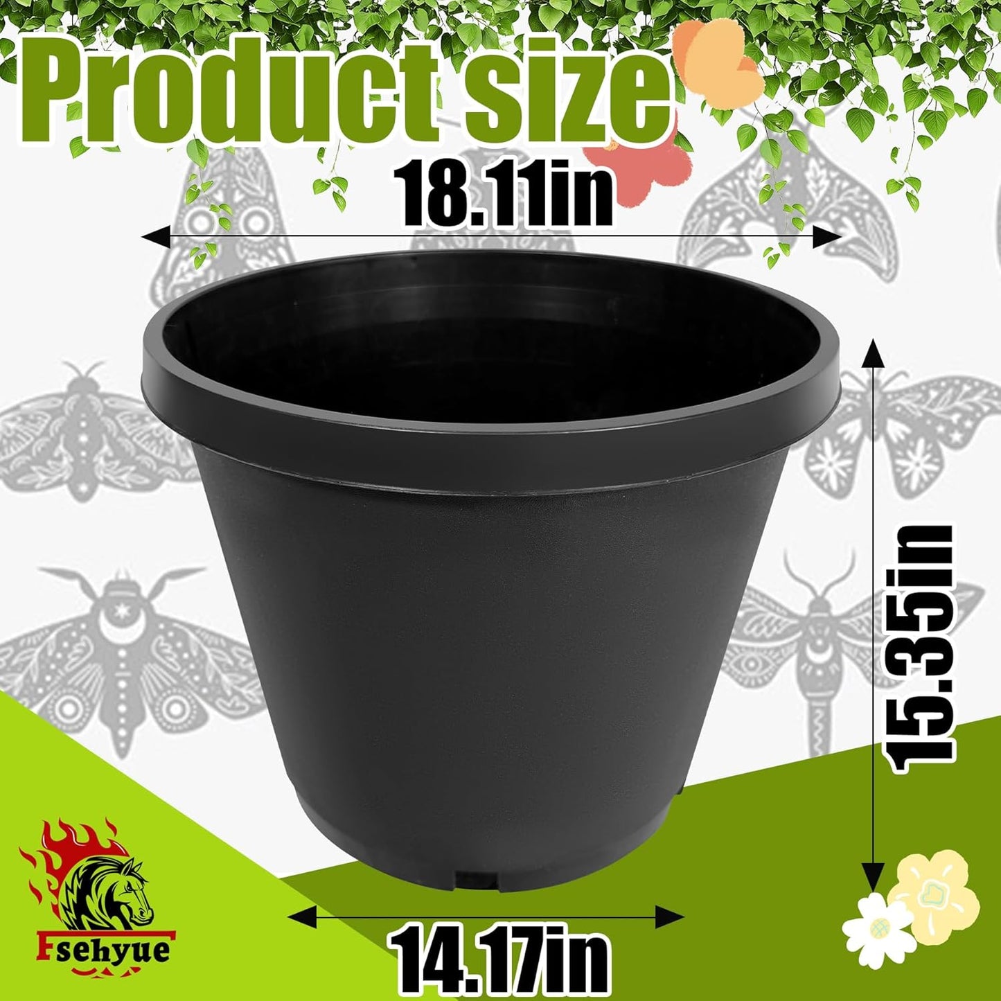 15 Gallon Nursery Pots Plastic Container Injection Molded Pot for Plants Flexible with Drainage Holes Suitable for Plants Soil Growers or Hydroponics Black 10 Pcs