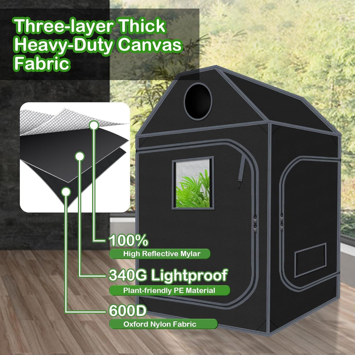 Grow Tent Roof 48"x48"x72" High Reflective Grow Tent Indoor Grow Room for Planting Fruit Flower Veg with Removable Water-Proof Floor Tray