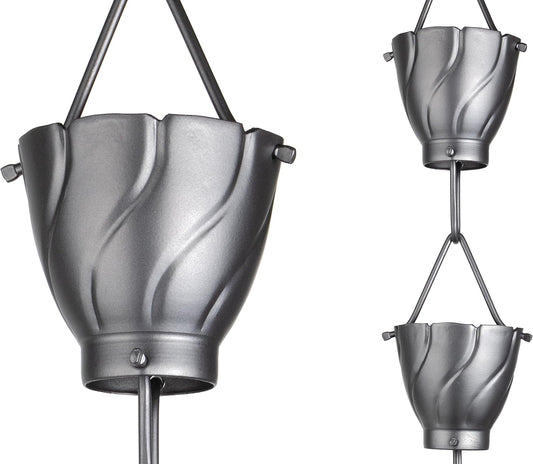 Monarch Rain Chains Aluminum Akira Rain Chain, 8.5 ft Pewter Powder Coated Aluminum Decorative Rain Catcher Chain for Gutters, Pewter Aluminum Rain Gutter Replacement Downspout