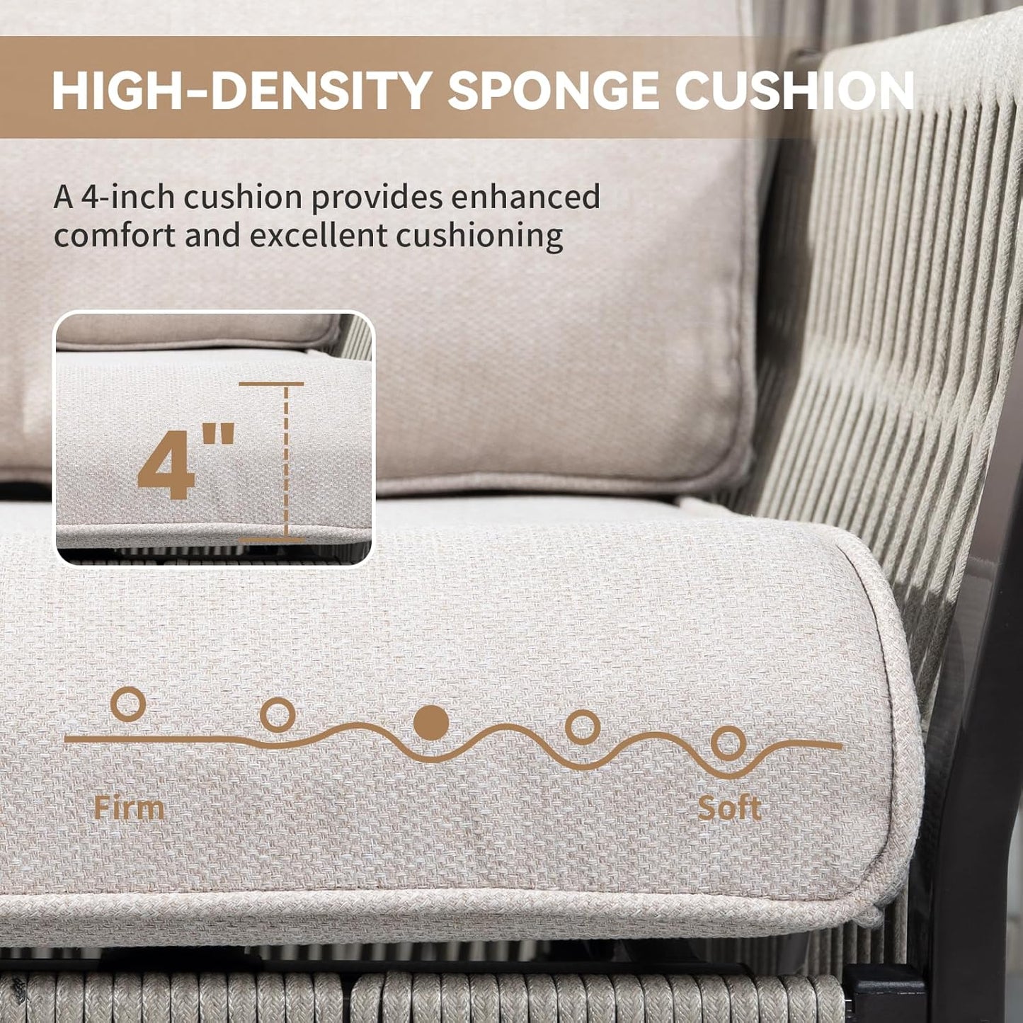 6-Piece Patio Furniture Wicker Outdoor Conversation Set, All Weather Patio Rattan Sofa Sets Swivel Rocking Chairs, Ottomans, Side Table for Backyard, Balcony Beige