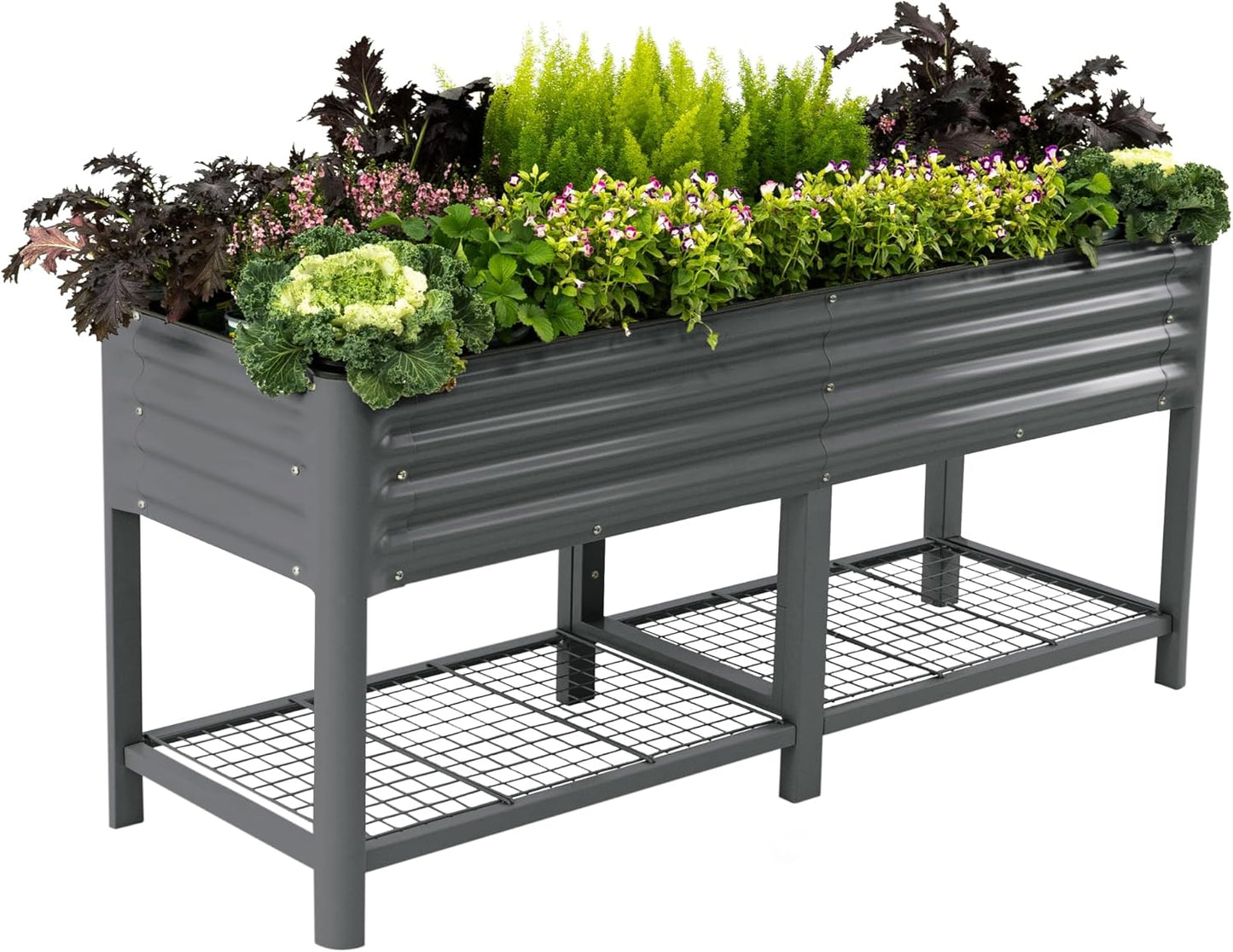 Elevated Raised Garden Bed-V Series, 2' x 6' Garden Beds with Legs & Storage Rack for Patio Porch, 1000 Lbs Weight Capacity, Outdoor Planter Boxes for Gardening Herbs Vegetables Flowers, Modern Gray