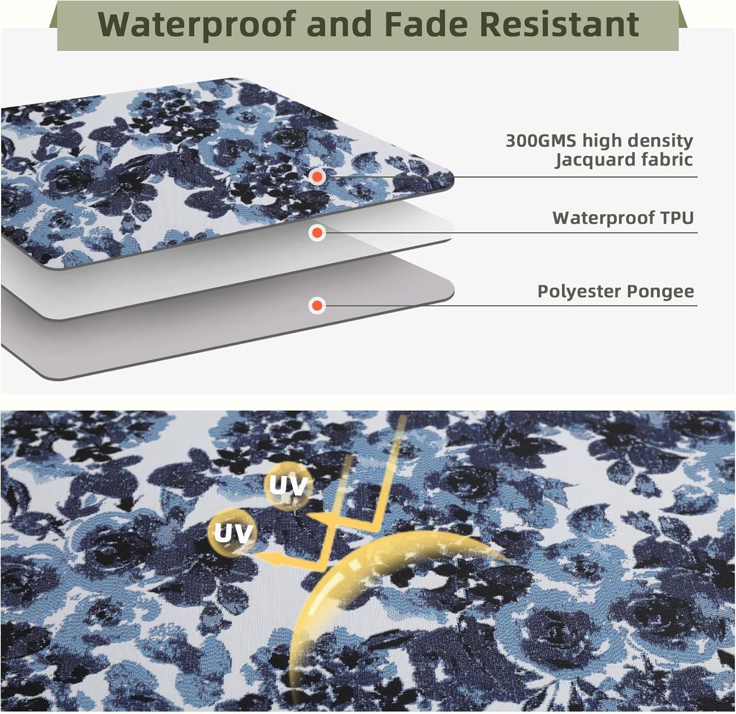 Favoyard Outdoor Seat Cushion 19 x 19 x 3 in Waterproof Pattern Fade Resistant Cover Removable Patio Furniture Cushions Deep Seat & Back Cushion Set with Adjustable Straps for Patio Chair Sofa Couch