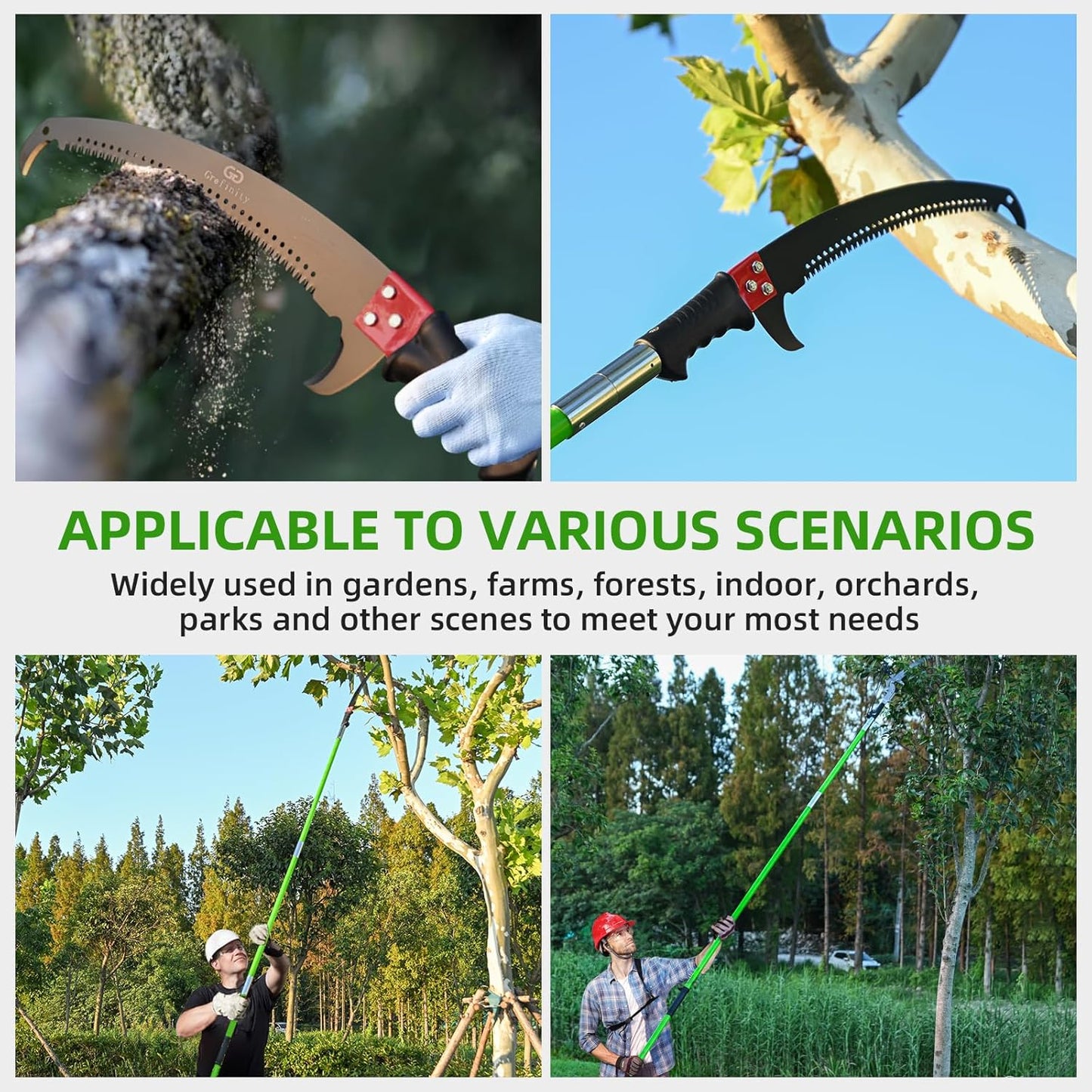 27FT Manual Pole Saw, Tree Branch Trimmer with 8-Section Fiberglass Handle, Sharp Steel Blade and Heavy-Duty Giant Pruning Scissors, Design for High Branch Trimming, Ideal for Palm and Shrub