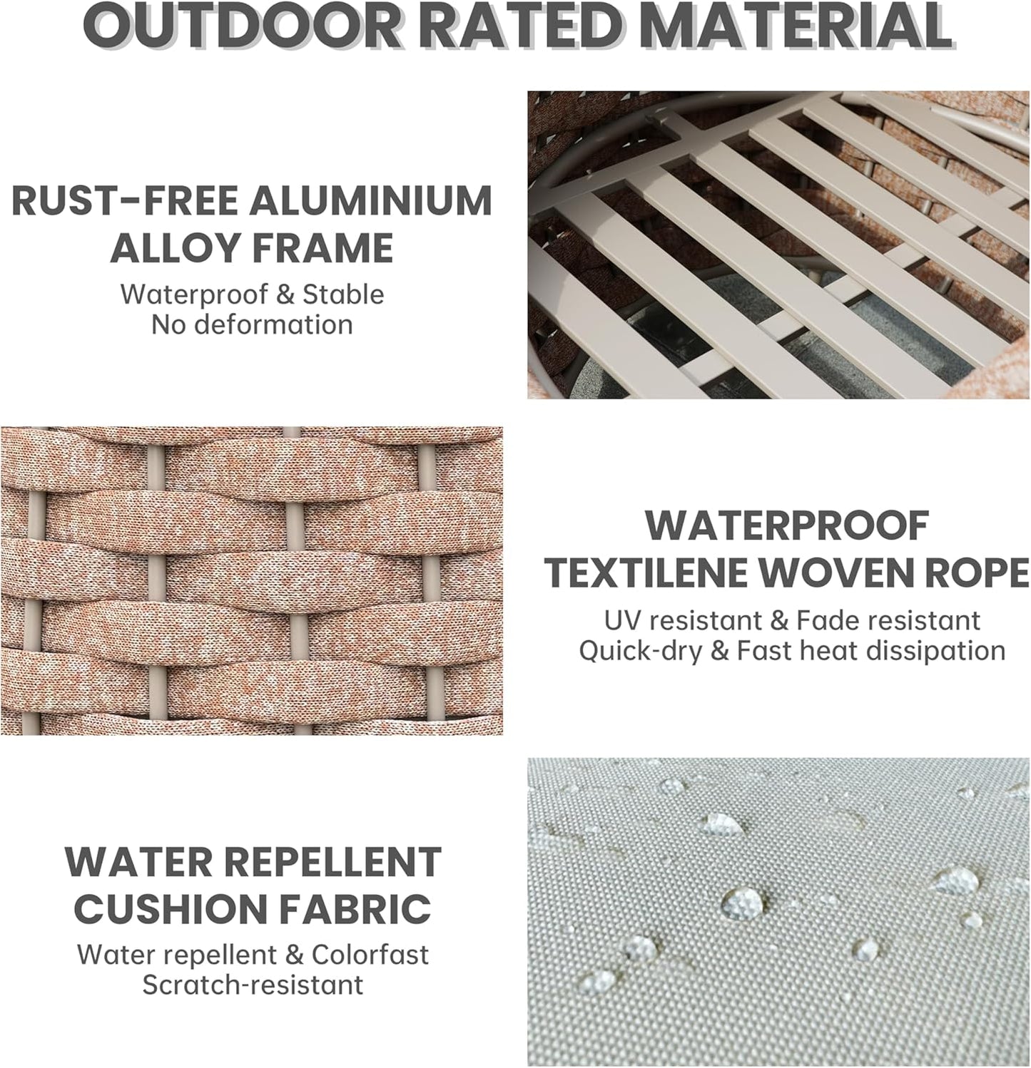 Aluminum Deck Outdoor Furniture Set: 6 Pieces Rope Patio Conversation Sofa Set - Modern Woven Porch Couch Set Cushioned - No Assembly All Weather for 660lbs Yard Garden Lanai Hotel, Terracotta