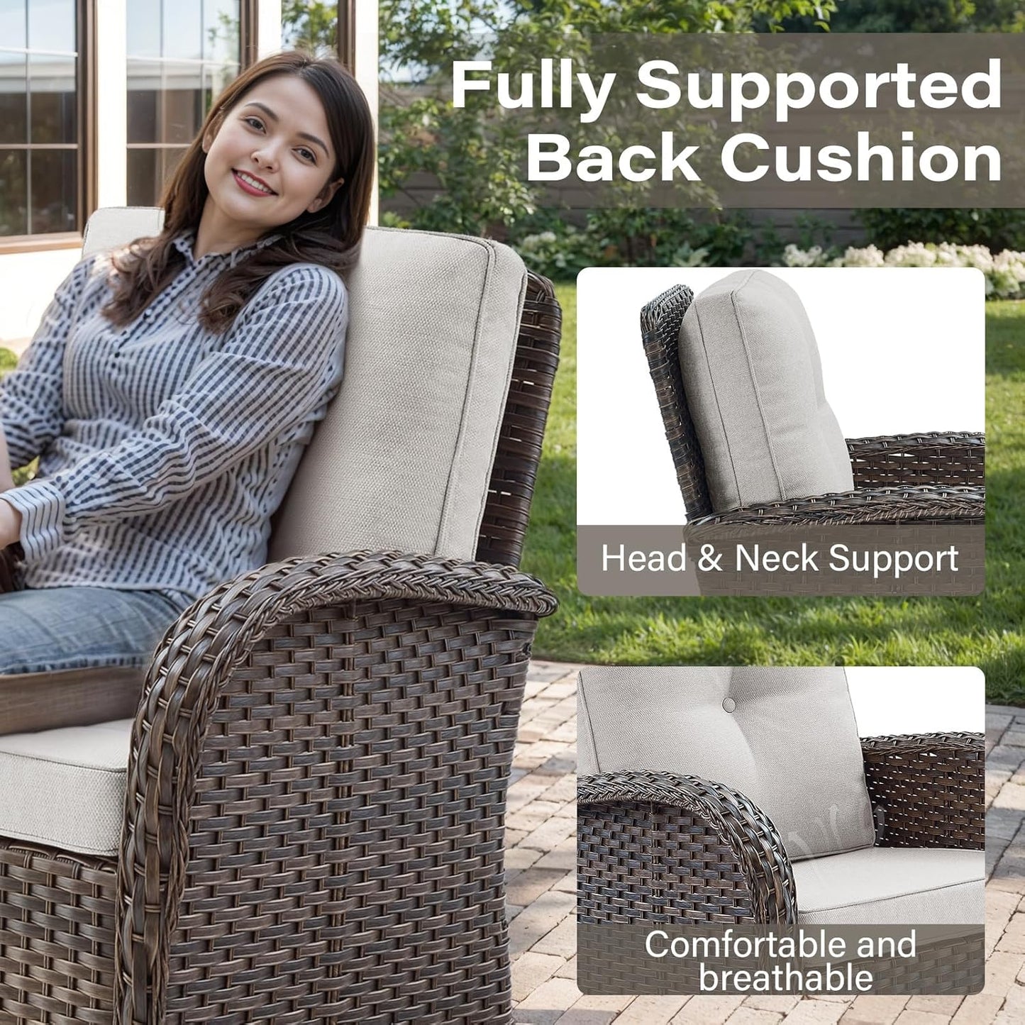 5 Piece Outdoor Patio Furniture Set with Deep Seating Swivel Rocker Chairs Loveseat and Rattan Coffee Table Outdoor Conversation Sets for Deck Backyard Poolside, Beige