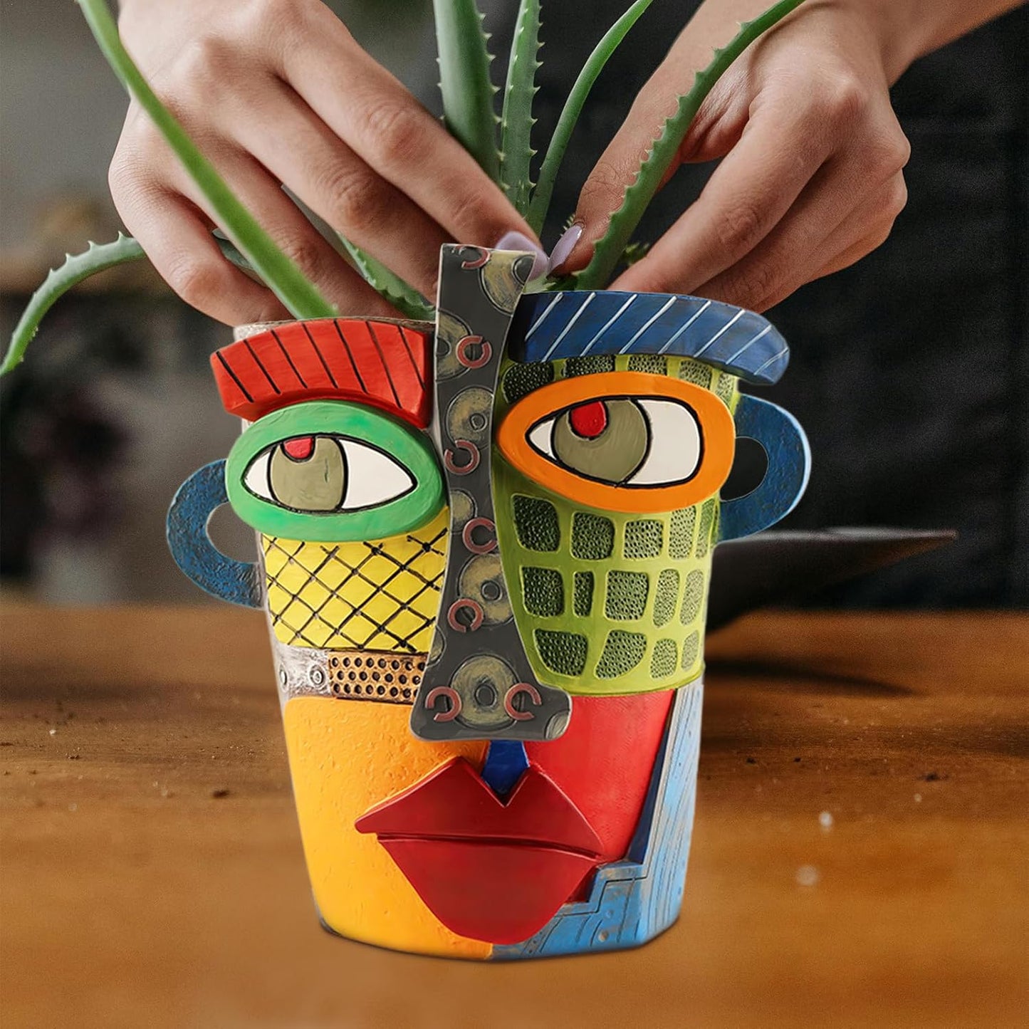 Abstract Face Planters Pots Head,Unique Head Planter for Indoor Plants,Funny Face Flower Pot,Colorful Plant Pots for Outdoor Garden Decor and Home Art Decoration(Modern)