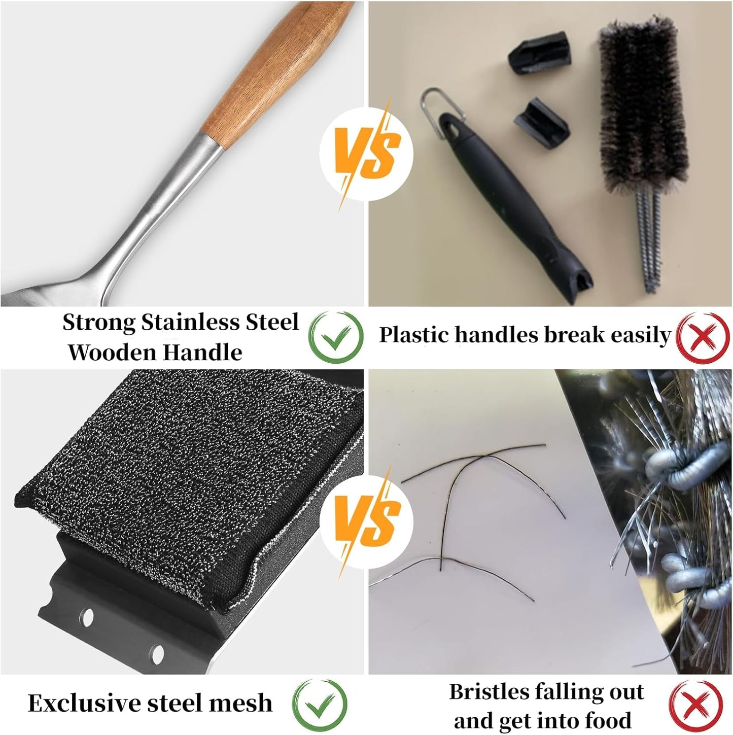 18” Steam Grill Brush Bristle Free,with Extended Luxurious Acacia Wood Handle,Safe Grill Cleaner for Outdoor Grill,Replaceable Head Grill Scraper Tool,BBQ Accessories,Gifts for Men/Dad ﻿