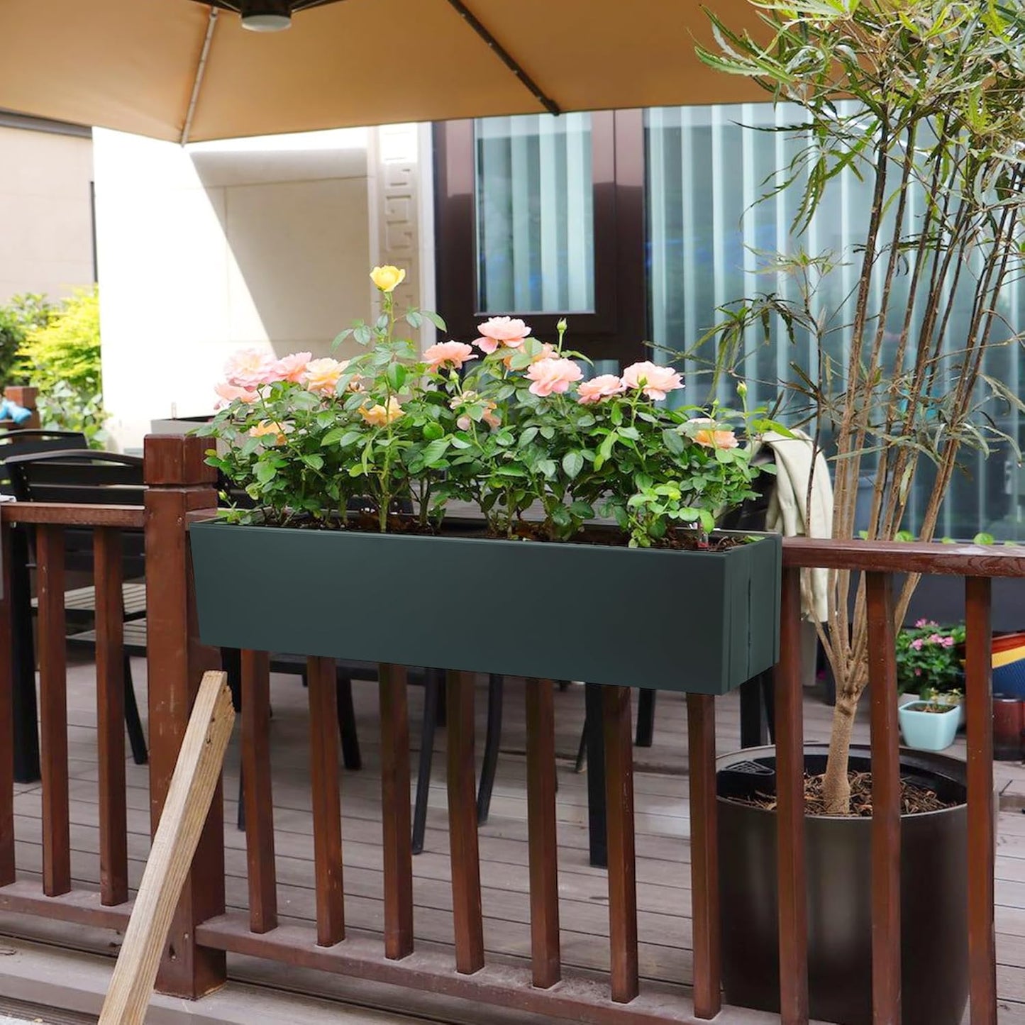 2 Pack Metal Railing Planter Box, 30 Inch Balcony Planters with Adjustable Brackets, Large Hanging Planters for Outdoor Fence Deck