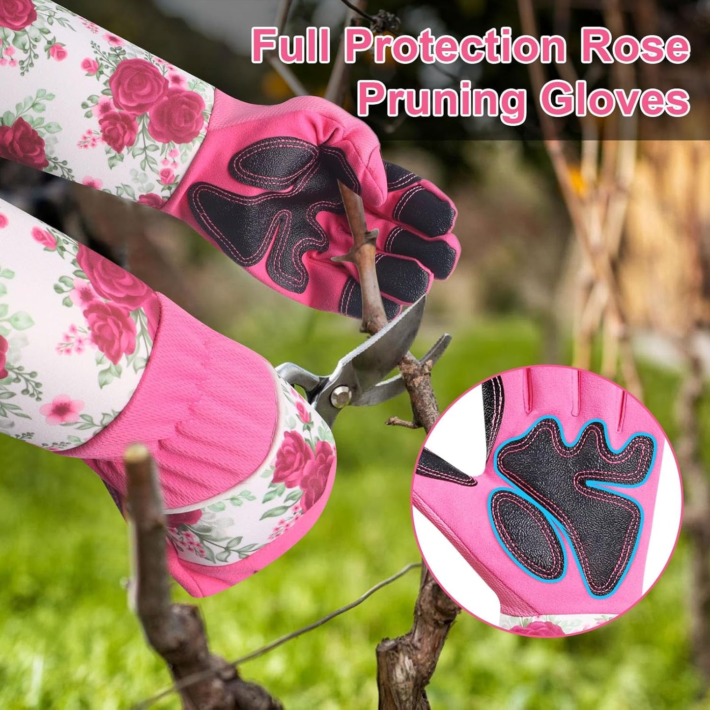 DLY Gardening Gloves for Women, Rose Gloves Gardening Thorn Proof, Long Garden Gloves for Women, Breathable & Durable Leather Gauntlet(Medium, Rose Red)