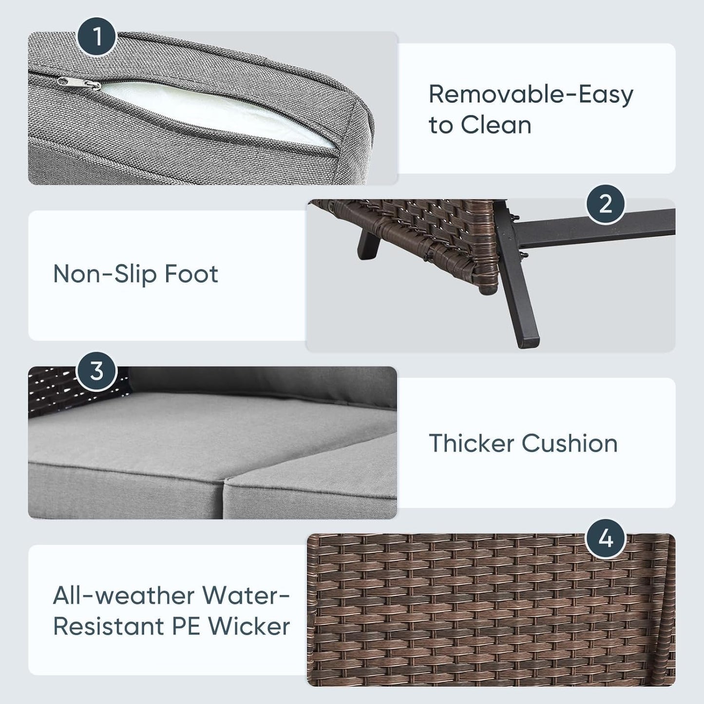 5 Piece Outdoor Patio Furniture Set with Deep Seating Swivel Rocker Chairs Loveseat and Rattan Coffee Table Outdoor Conversation Sets for Deck Backyard Poolside, Gray