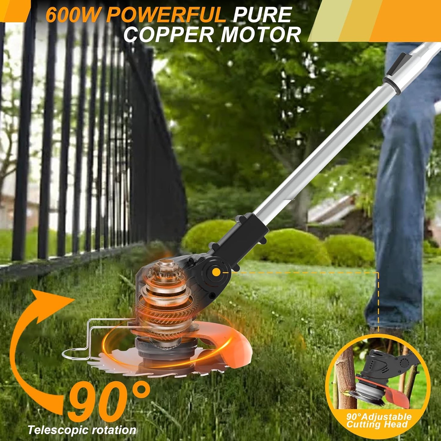 Electric Weed Wacker Lightweight 21V with 2 Li-ion Batteries Cordless Weed Wacker 1 Charger and 16 Blades, for Yard, Lawn, Garden, Shrub Trimming (Black)