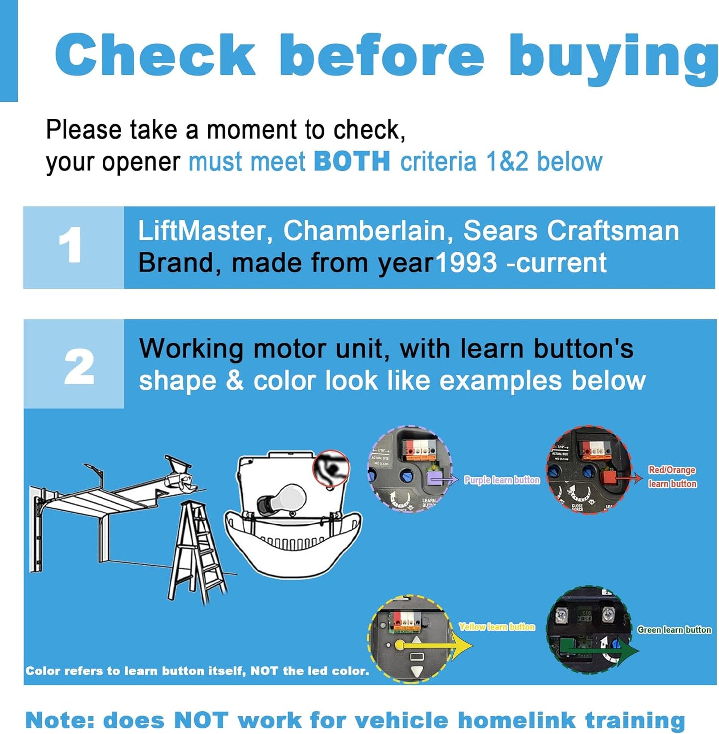 Garage Door Opener Keypad with 2 Garage Door Opener Remote for Liftmaster Chamberlain Craftsman Garage Door Opener Remote Keypad 877MAX 893LM 893Max 971LM 371LM, Purple Yellow Red Orange Learn Button