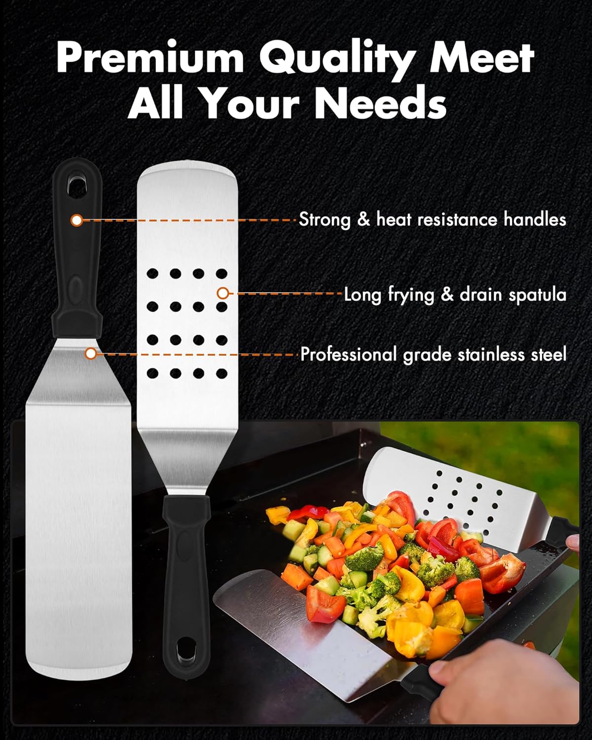 Griddle Accessories Kit - 136PCS Flat Top Grill Accessories for Blackstone and Camp Chef Metal Spatula Tools Set with Burger Press Scraper Tongs Carry Bag for Outdoor Grilling BBQ Cooking