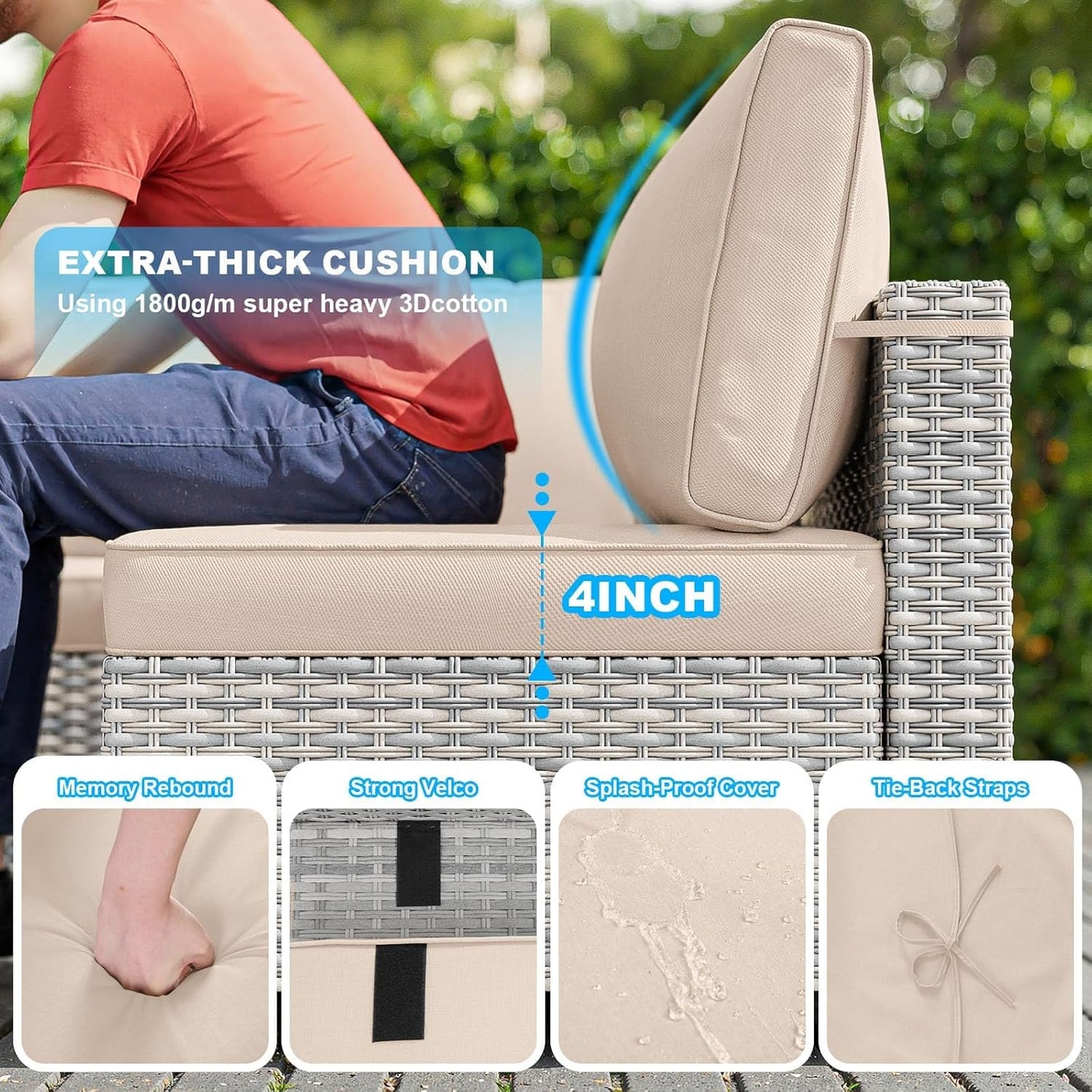 10-Piece Patio Furniture Set, Outdoor Patio Furniture with Swivel Chairs Set, Thick Cushions, Modular Patio Sofa, Dual-Strand Wicker Rattan, Rust-Resistant Frame, Sand