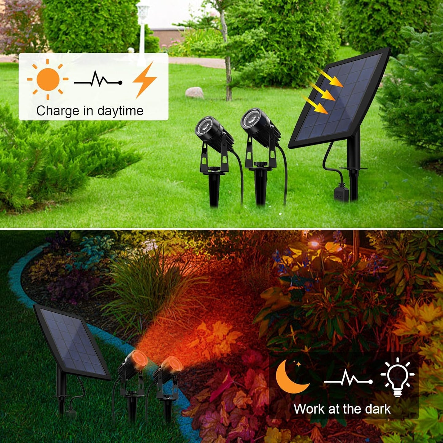 DLLT LED Solar Landscape Spotlights, 2W Solar Spotlights Outdoor IP65 Waterproof, 9.8ft Cable 2-in-1 Solar Powered Lights, Auto On/Off Tree Spot Lights for Yard, Driveway, Walkway, Red Lighting