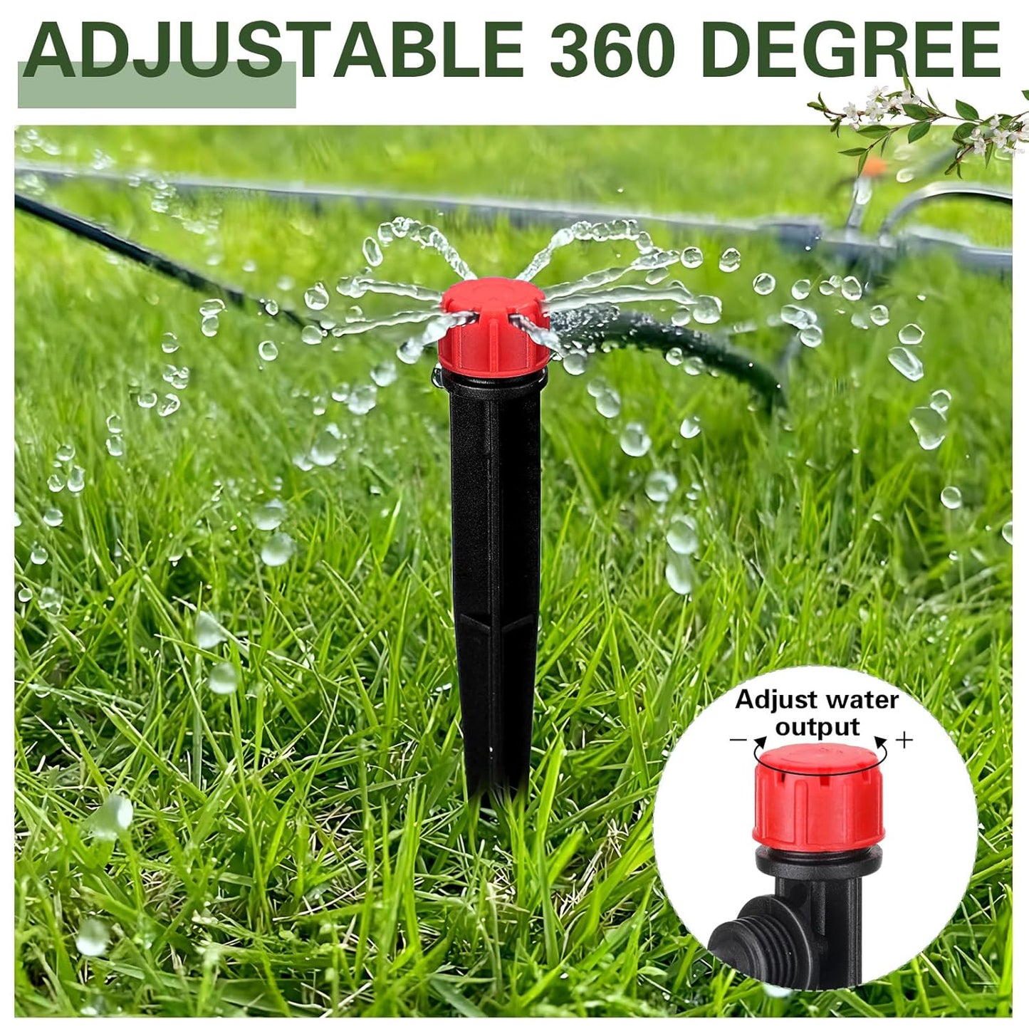 80 Pcs Drip Irrigation Emitters with Adjustable 360 Degree Water Flow Drippers for 1/4 Tubing Sprayer on 5.5 Arrow Stake for Garden System(Red, Black,Eight Hole Nozzle)