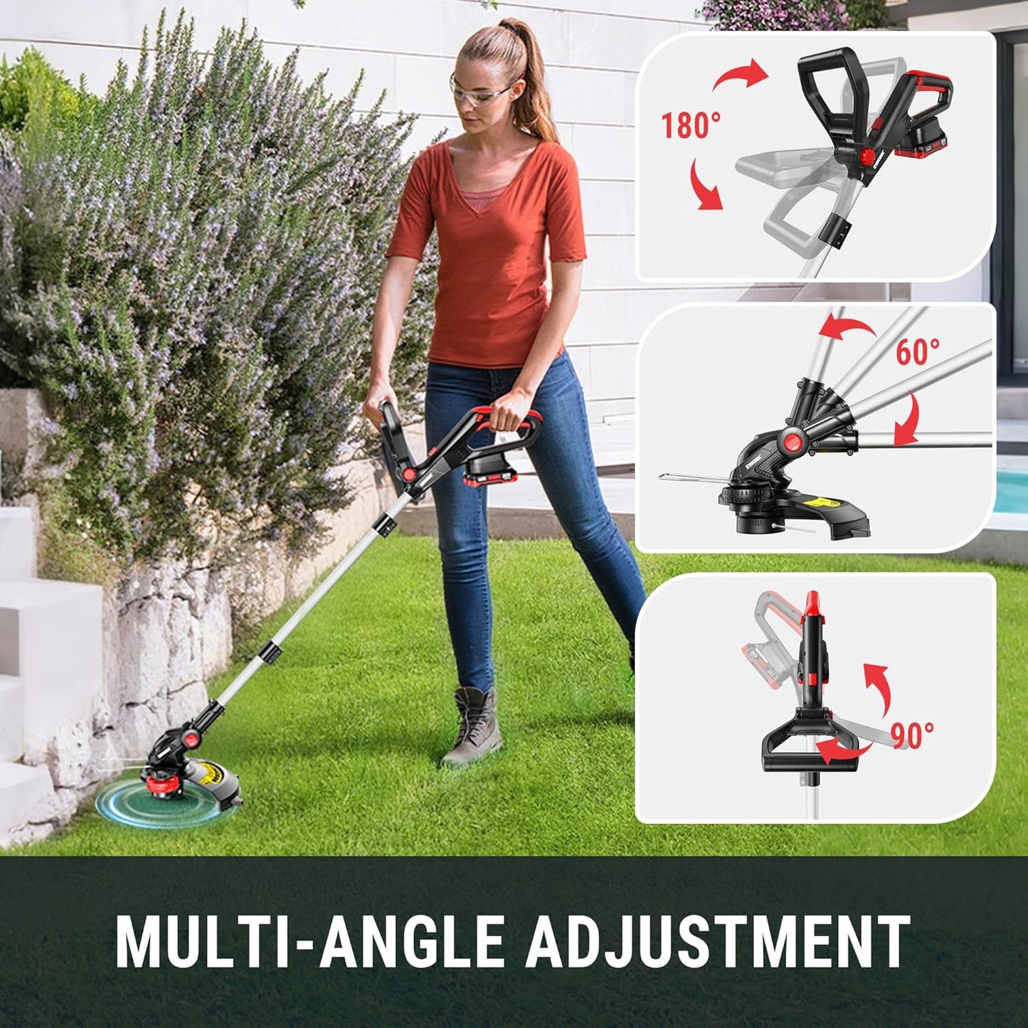 EWORK 20V Cordless String Trimmer 12-Inch Trimmer and Edger with Auto Line Feed, Electric Weed Wacker with 2.0Ah Battery and Charger & 6 Replacement Spools for Lawn, Garden, Yard, etc